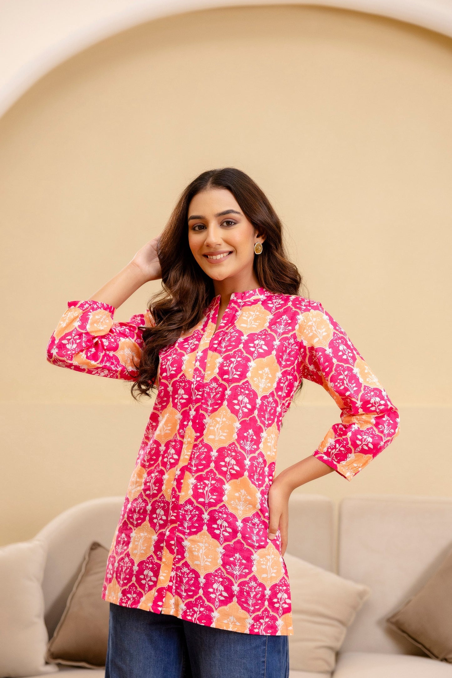 Fuchsia Glow Cotton Printed Top