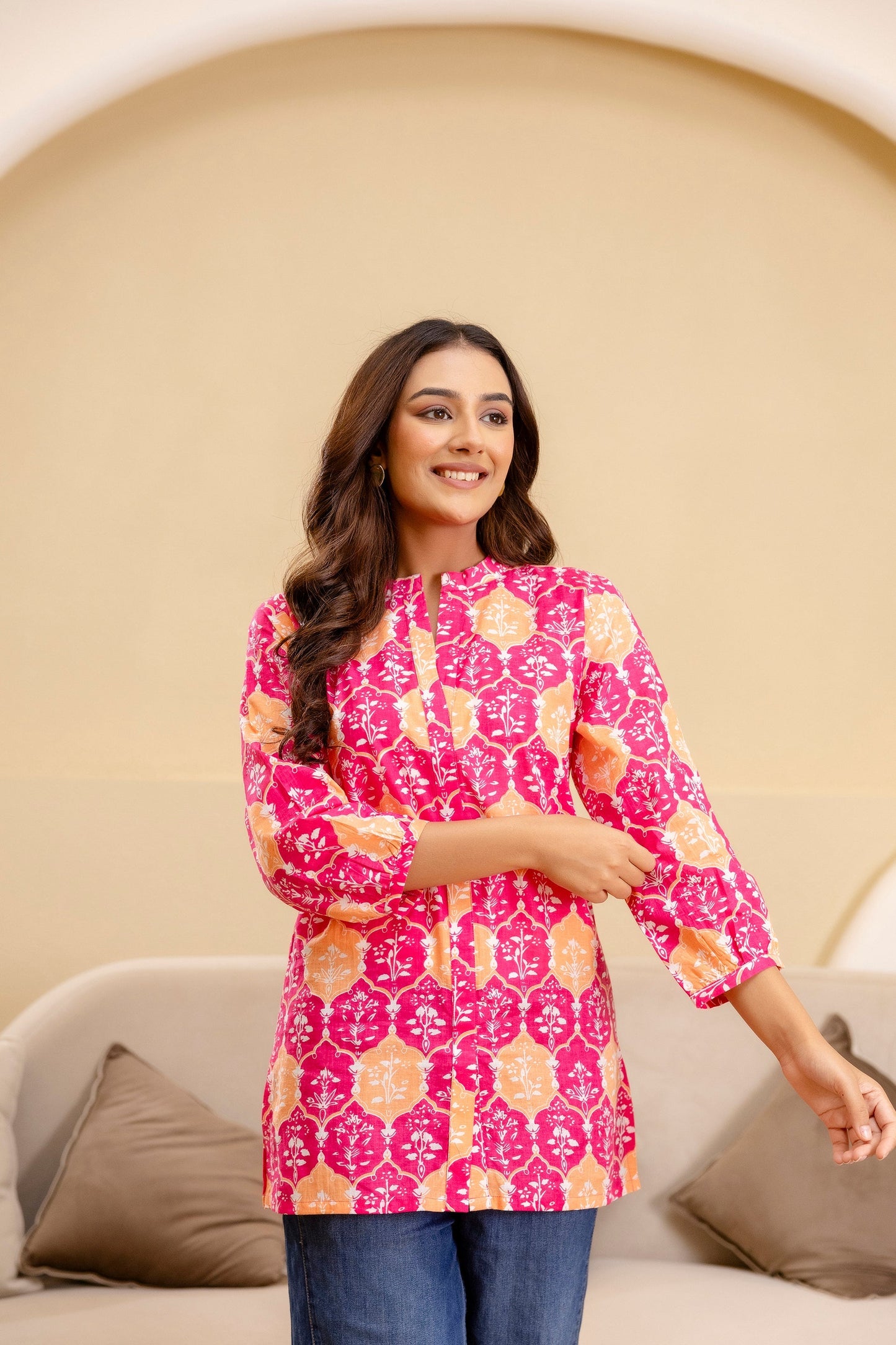 Fuchsia Glow Cotton Printed Top