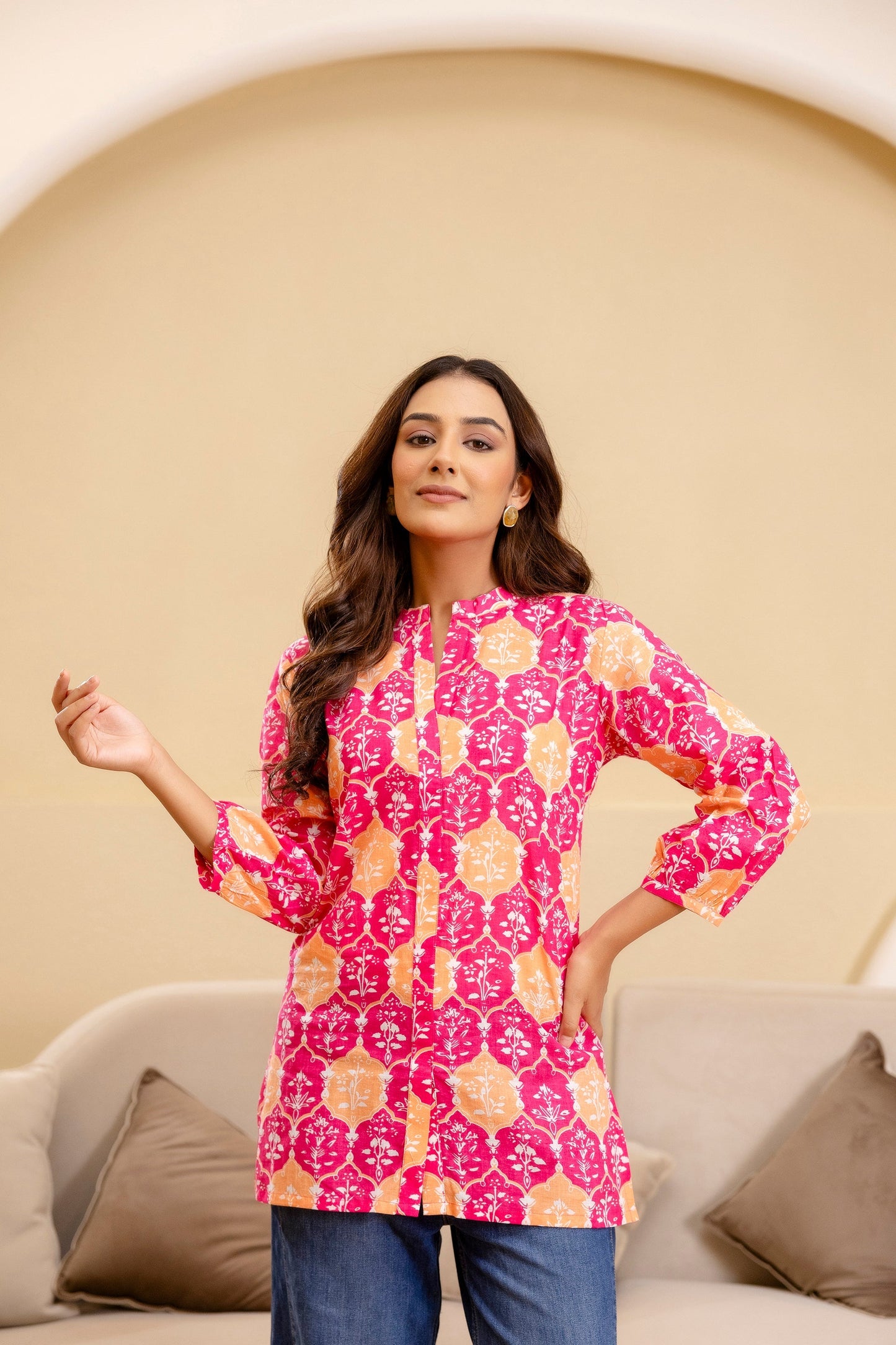 Fuchsia Glow Cotton Printed Top