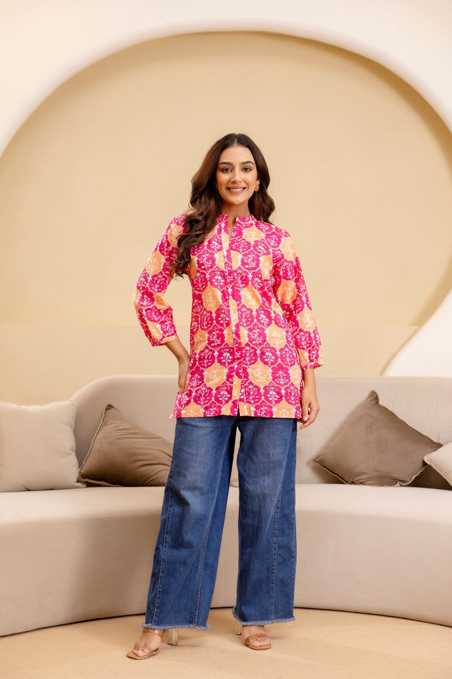 Fuchsia Glow Cotton Printed Top