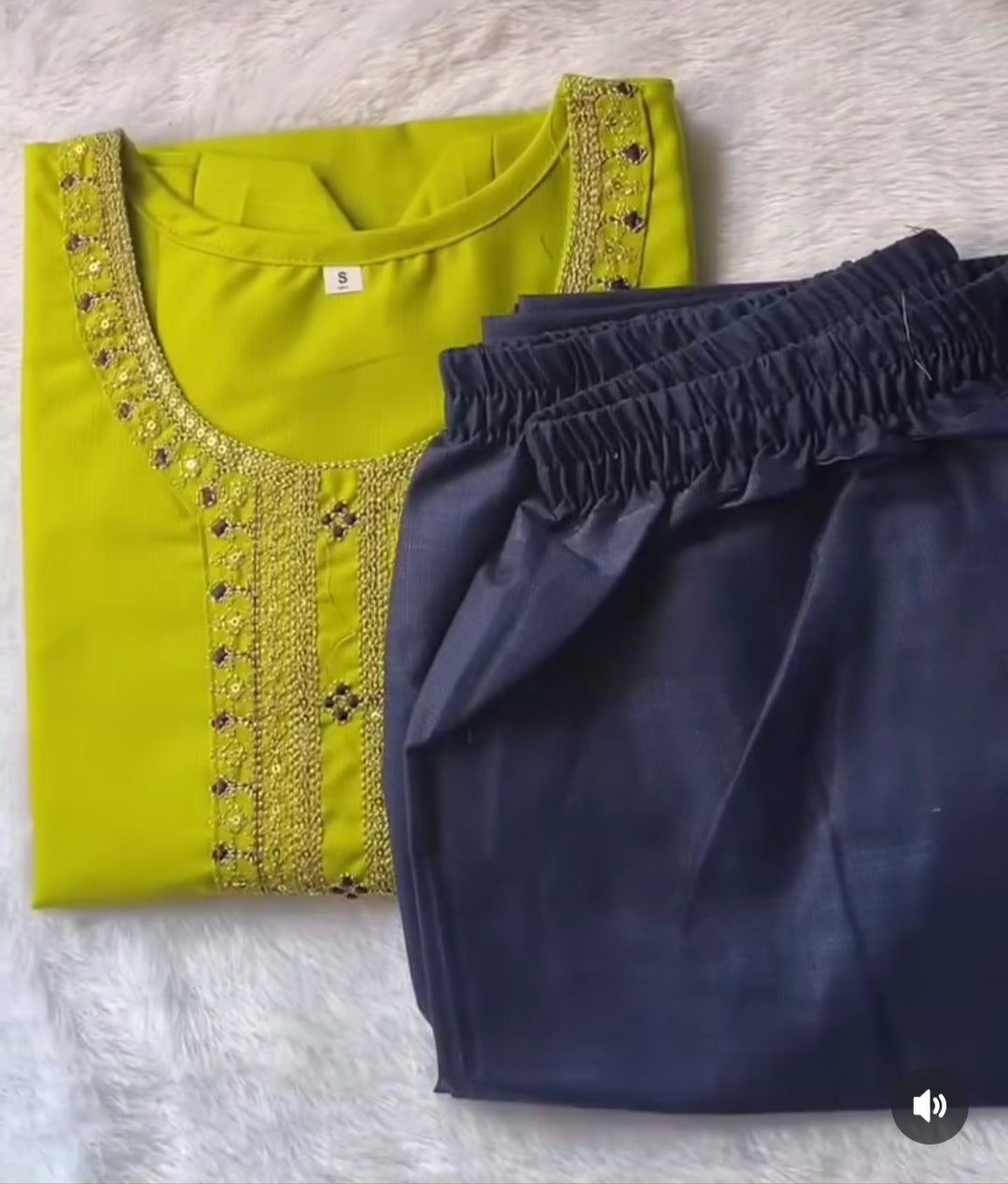 Yellow Embroidered Kurti with Navy Blue Pants & Floral Dupatta – Women’s Ethnic Set