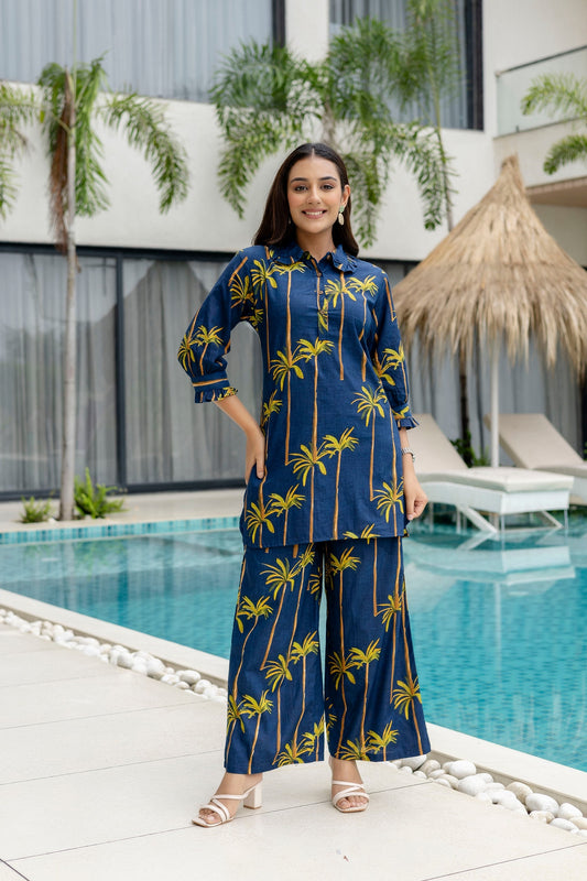 Bloomrift Blue Cotton Co-ord Set