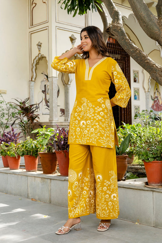 Buttergleam Yellow Botanical Cotton Flex Co-ord Set