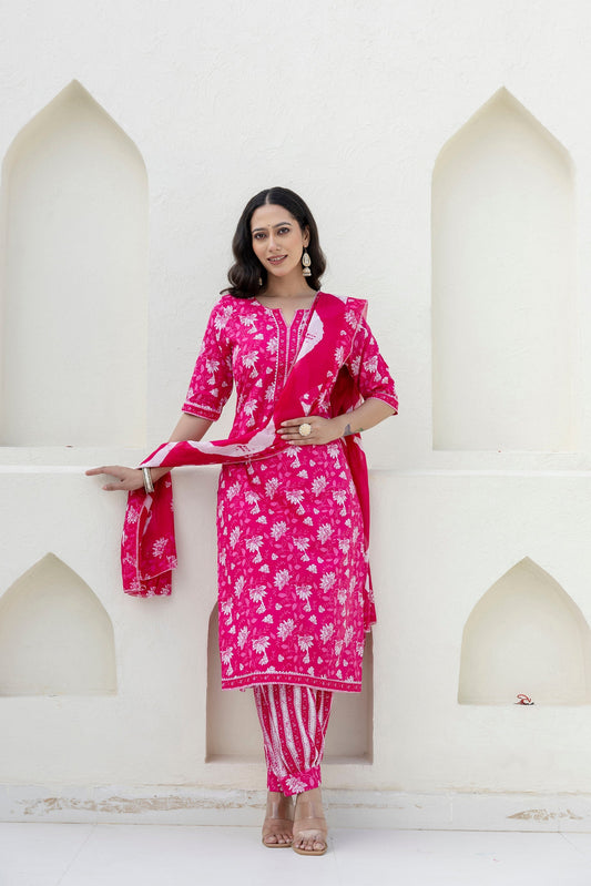 Blushvine Pink Cotton Dupatta Set