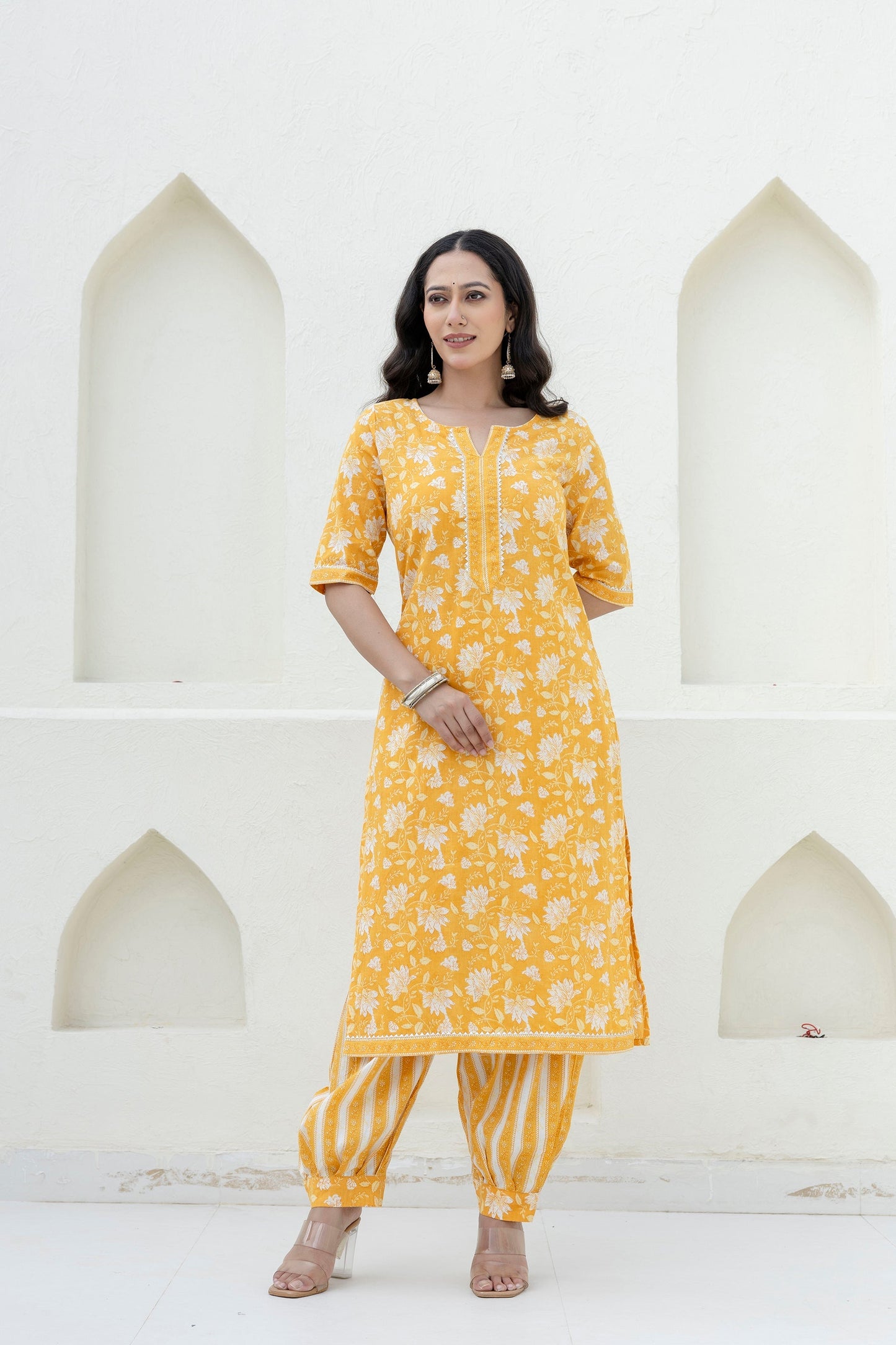 Goldenray Yellow Cotton Dupatta Set