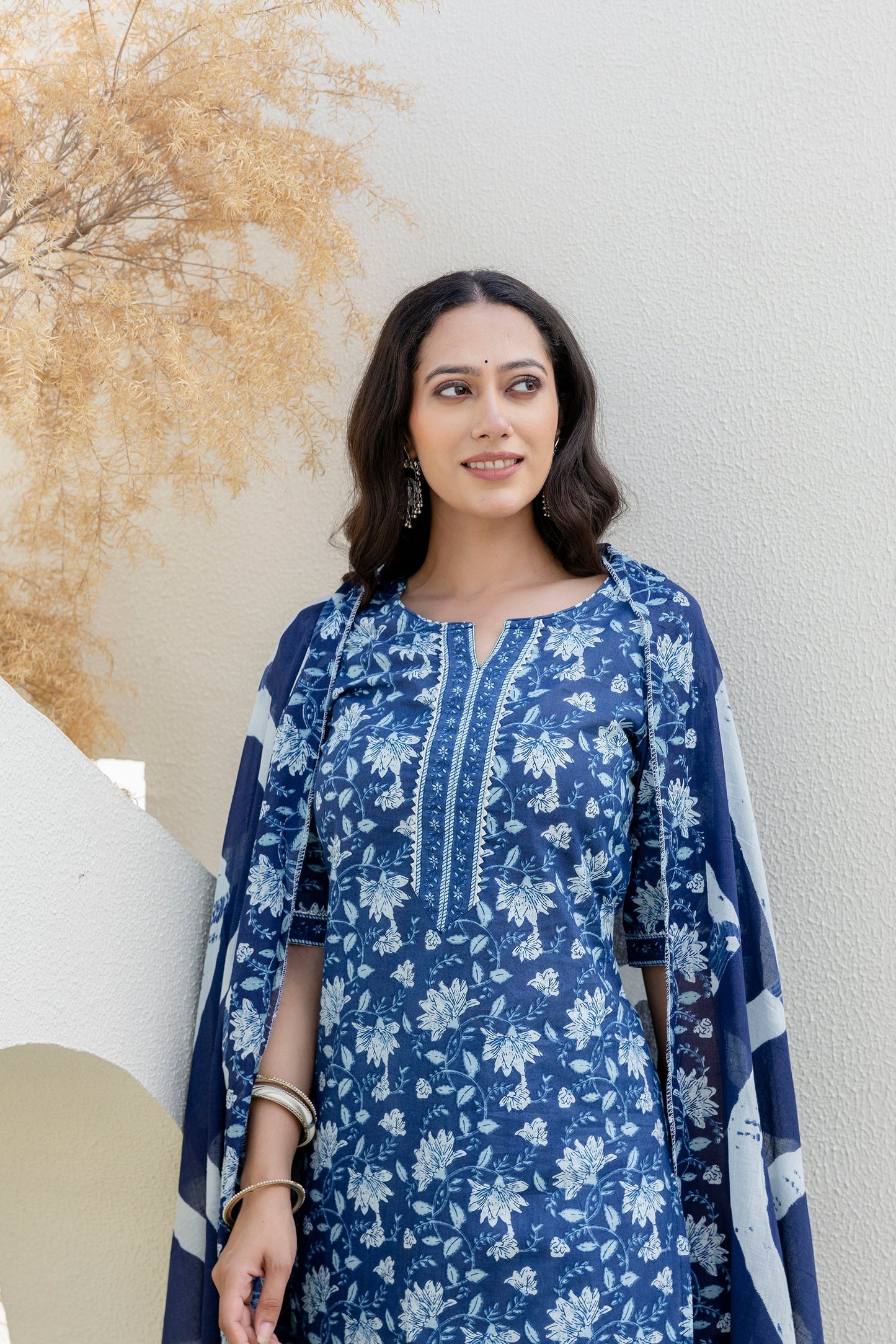 Skyvale Blue Cotton Dupatta Set