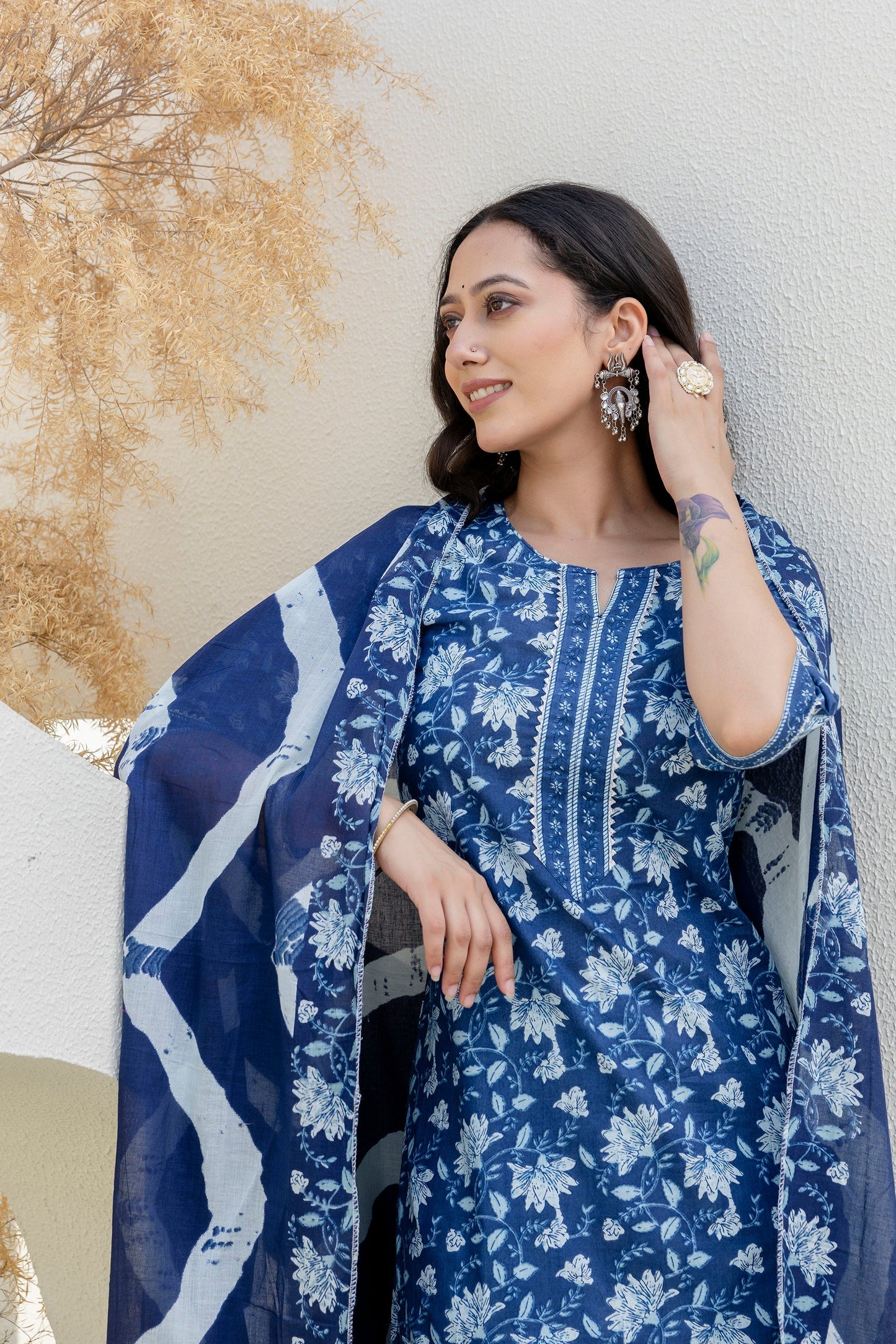 Skyvale Blue Cotton Dupatta Set