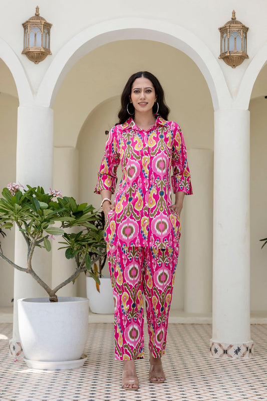 Whimzicle Pink Abstract Cotton Co-ord Set