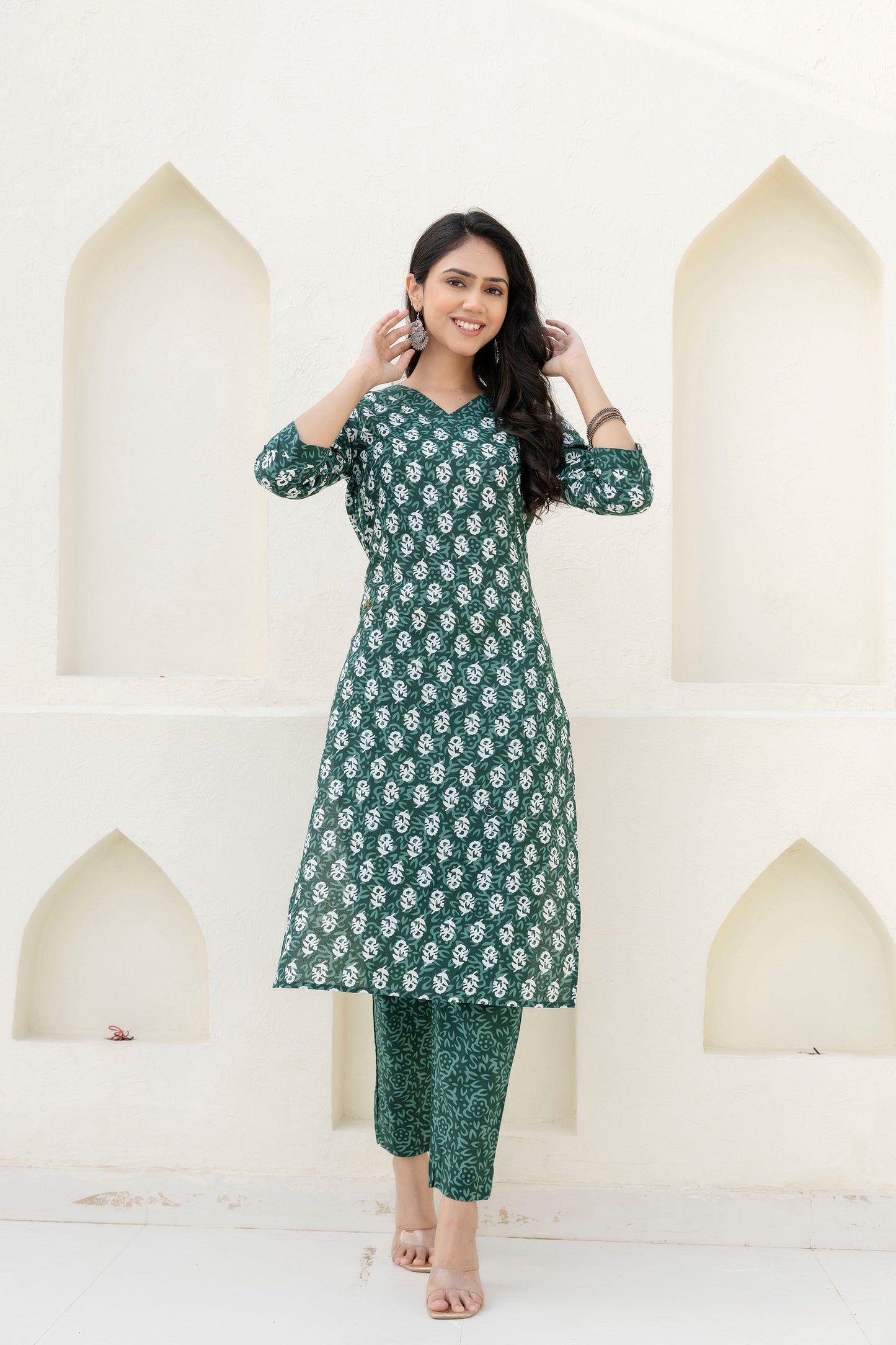 Green Cotton Dupatta Set