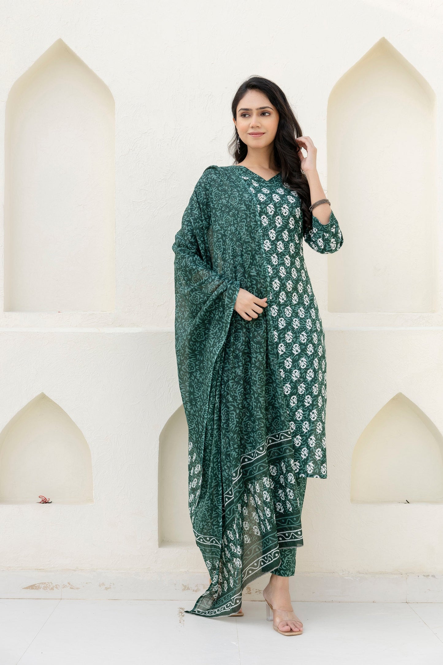 Green Cotton Dupatta Set