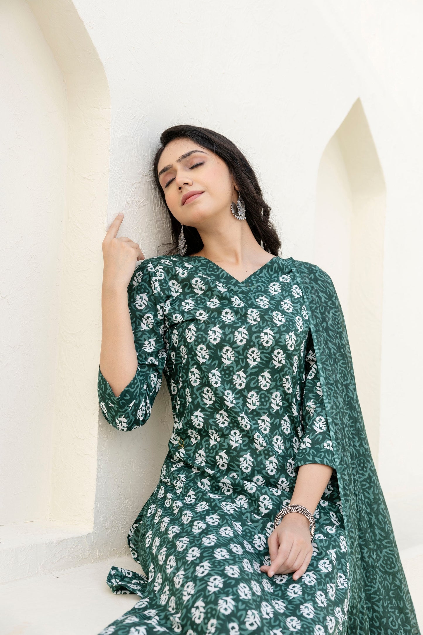 Green Cotton Dupatta Set