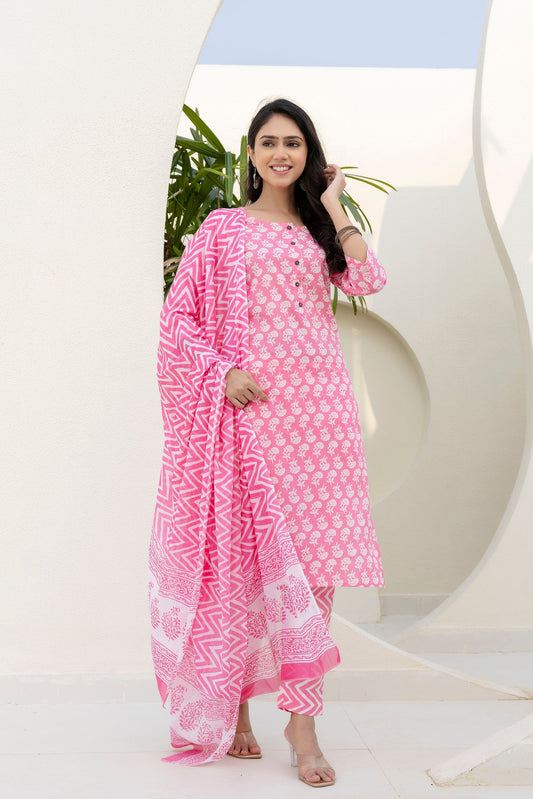 Rose Floral Cotton Dupatta Set