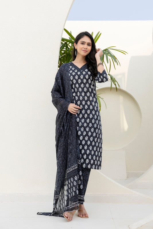 Charcoal Ease Cotton Dupatta Set