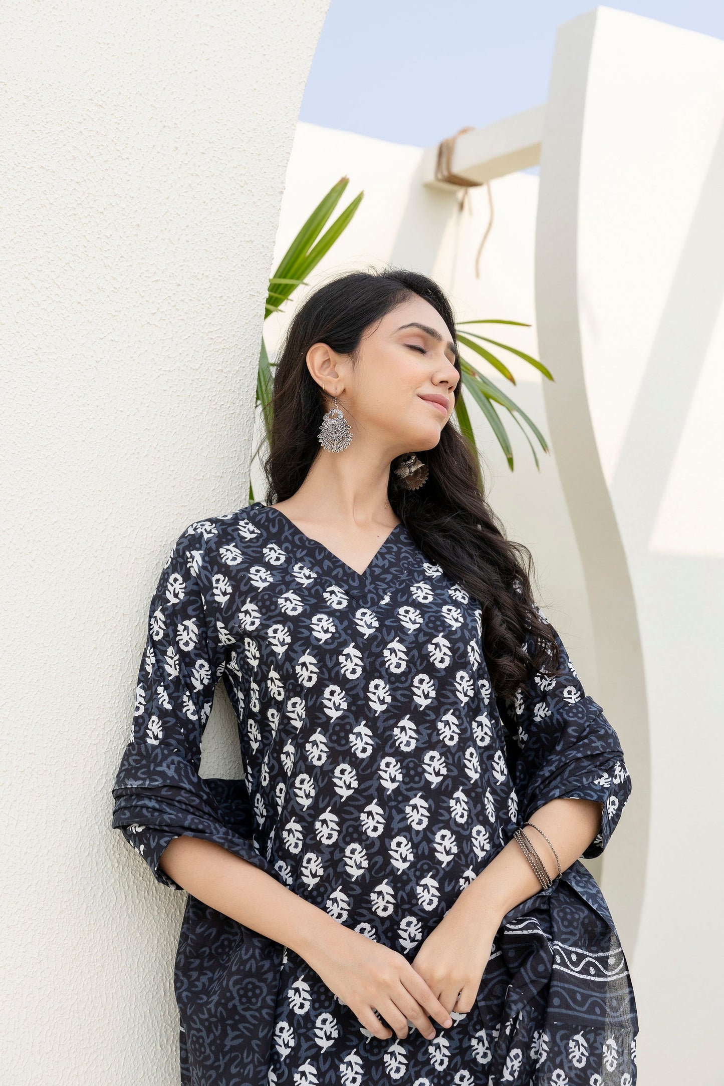 Charcoal Ease Cotton Dupatta Set