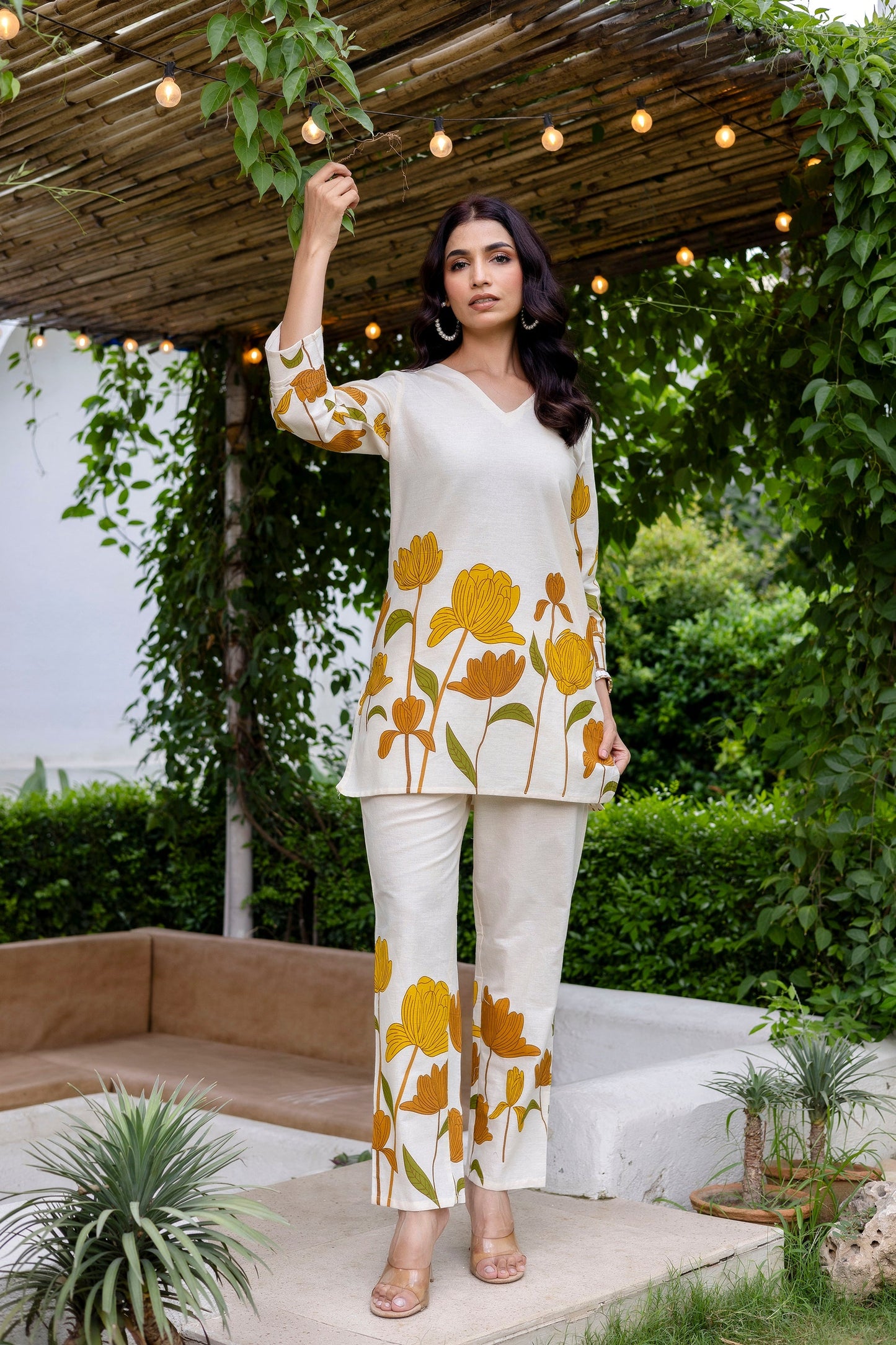 Sunlit Petals Off-White Cotton Flex Co-ord Set