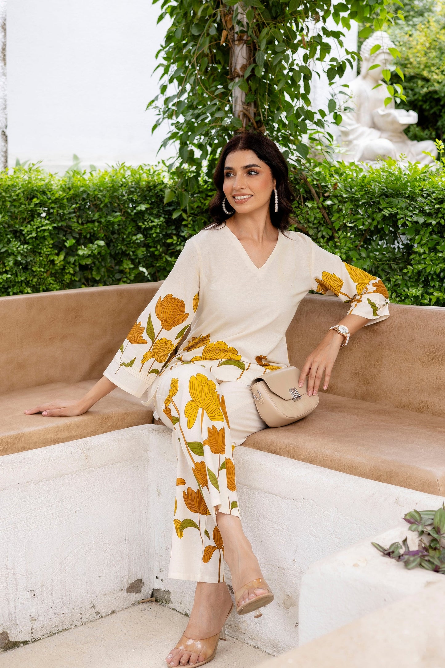 Sunlit Petals Off-White Cotton Flex Co-ord Set