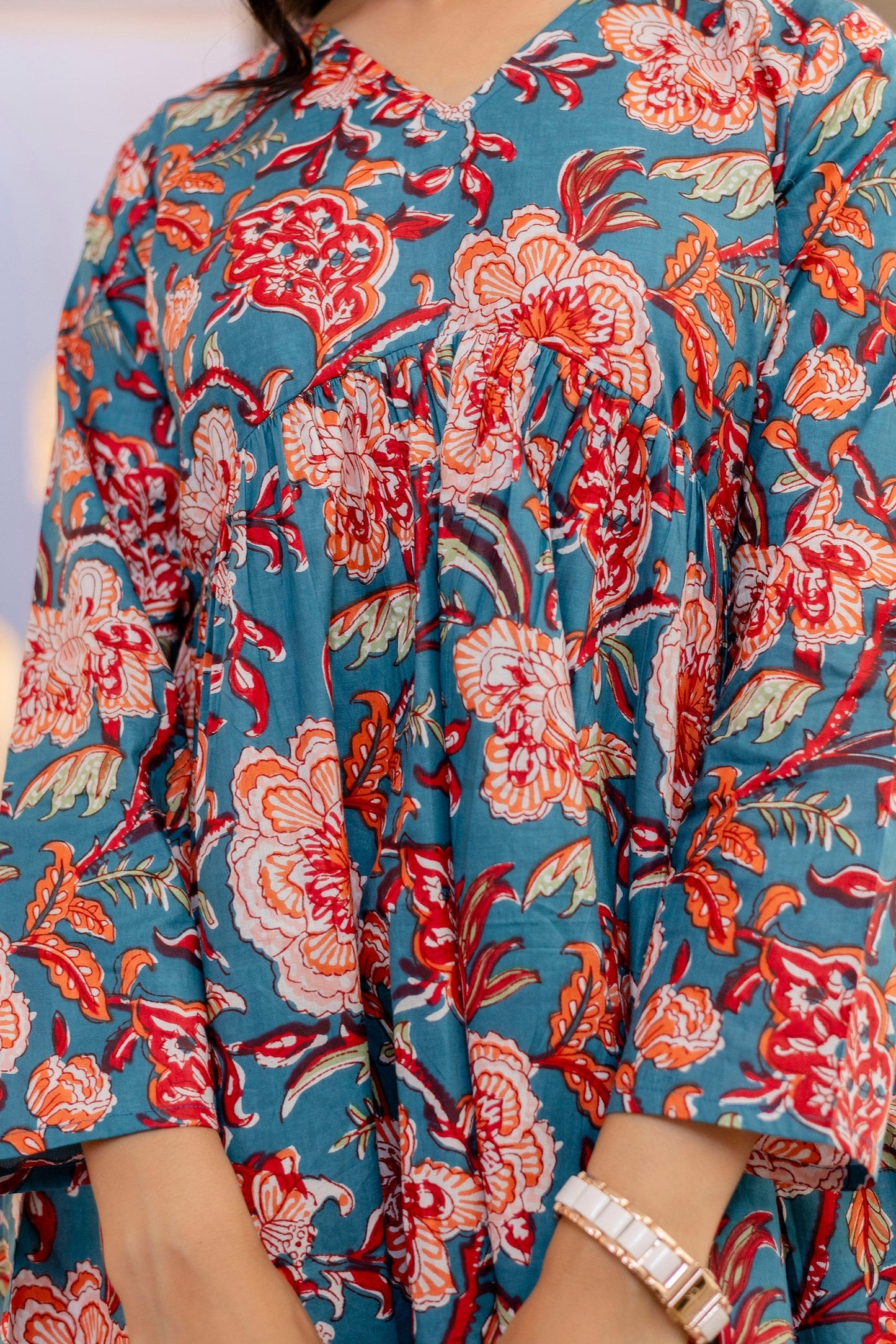 Blue Coral Bloom Cotton Top