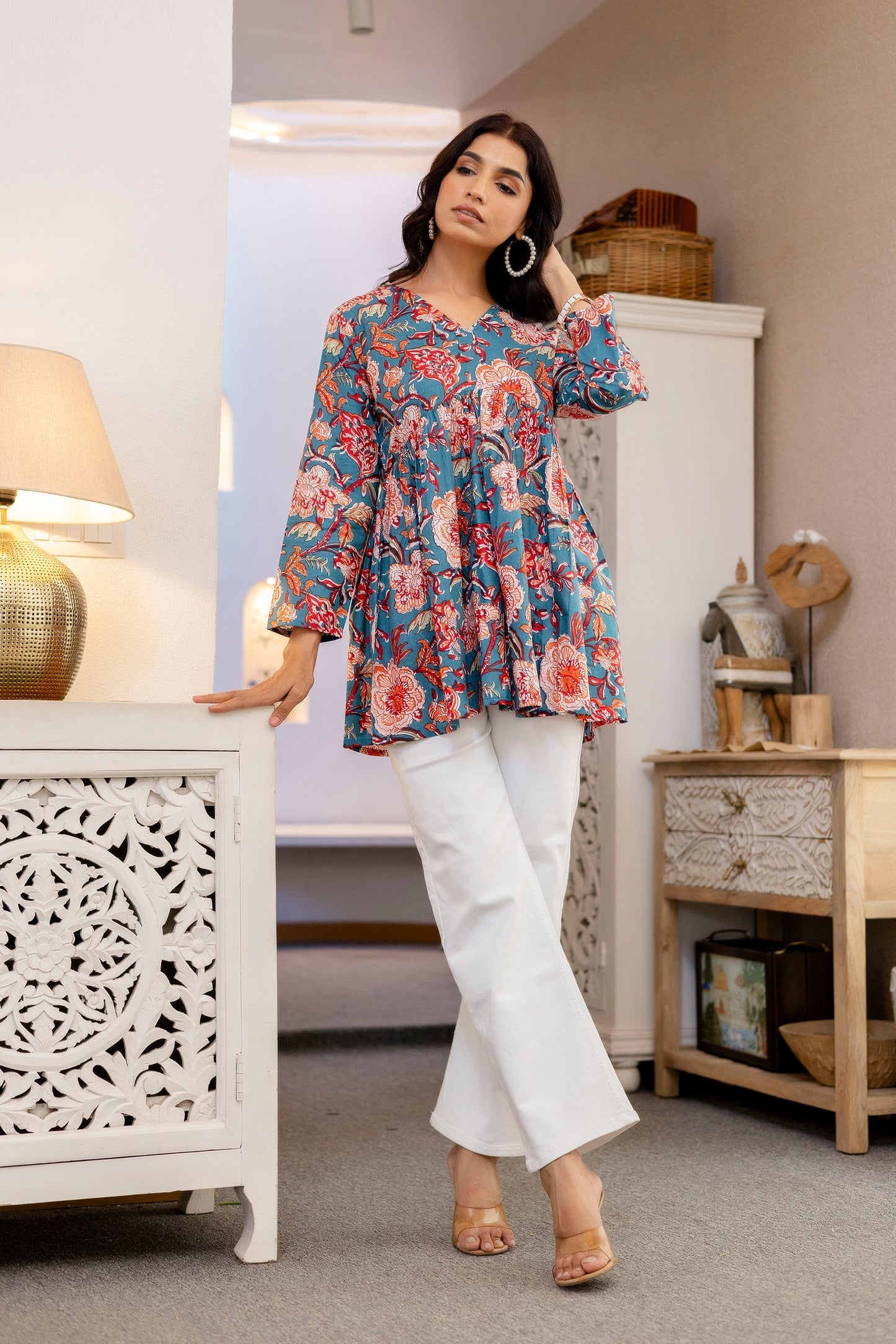 Blue Coral Bloom Cotton Top