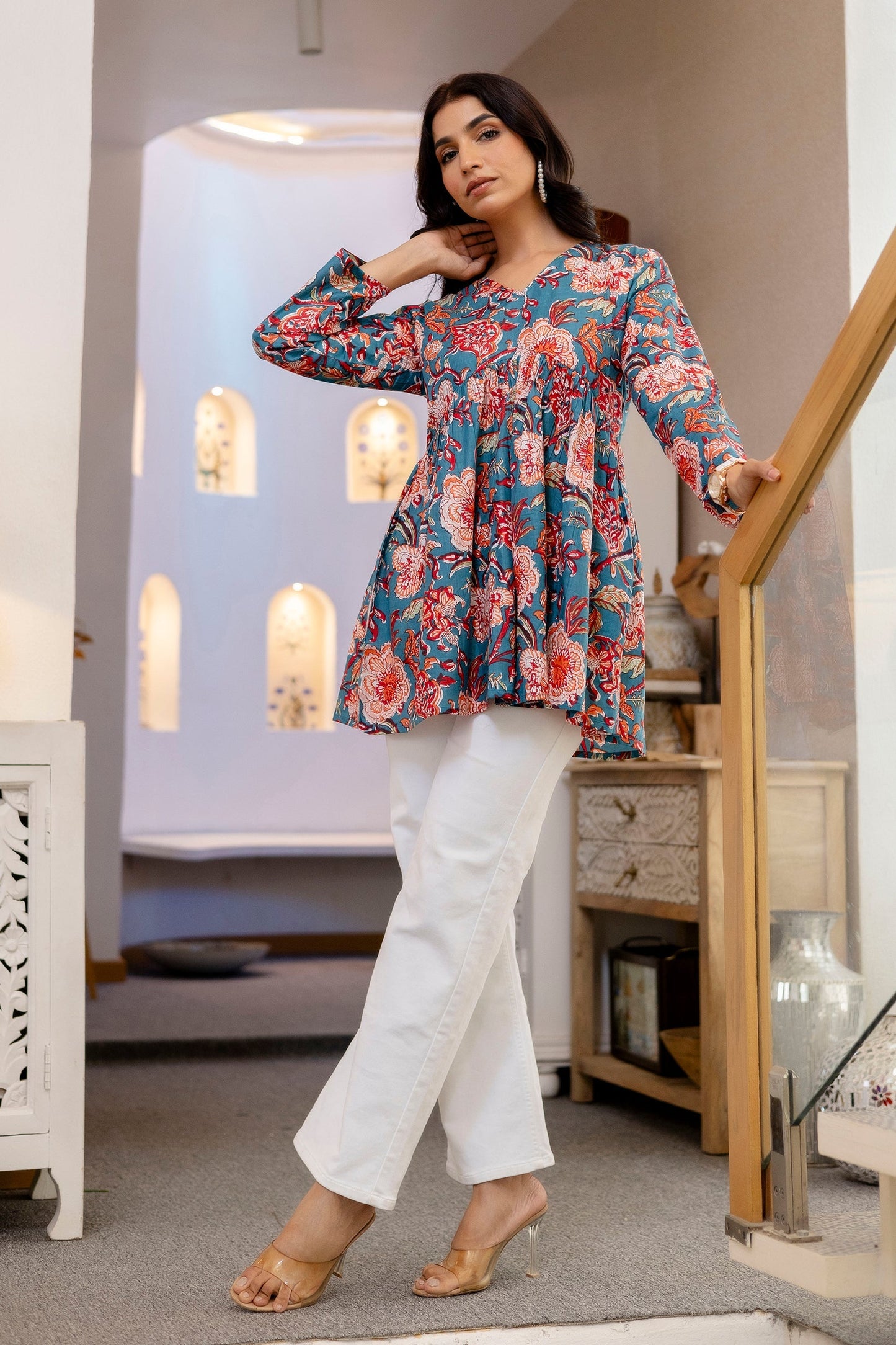 Blue Coral Bloom Cotton Top