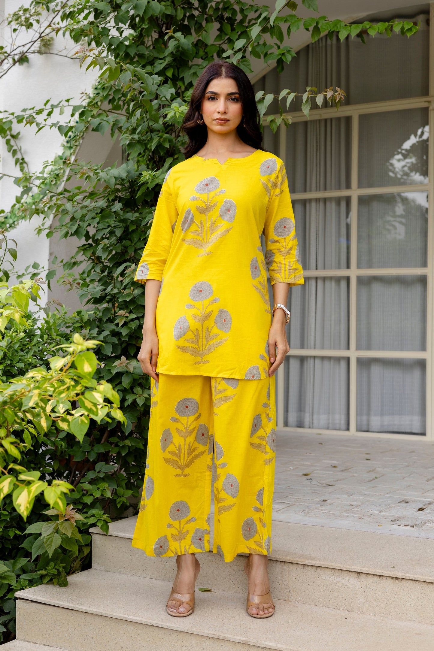 Amber Blossom Yellow Floral Cotton Co-ord Set