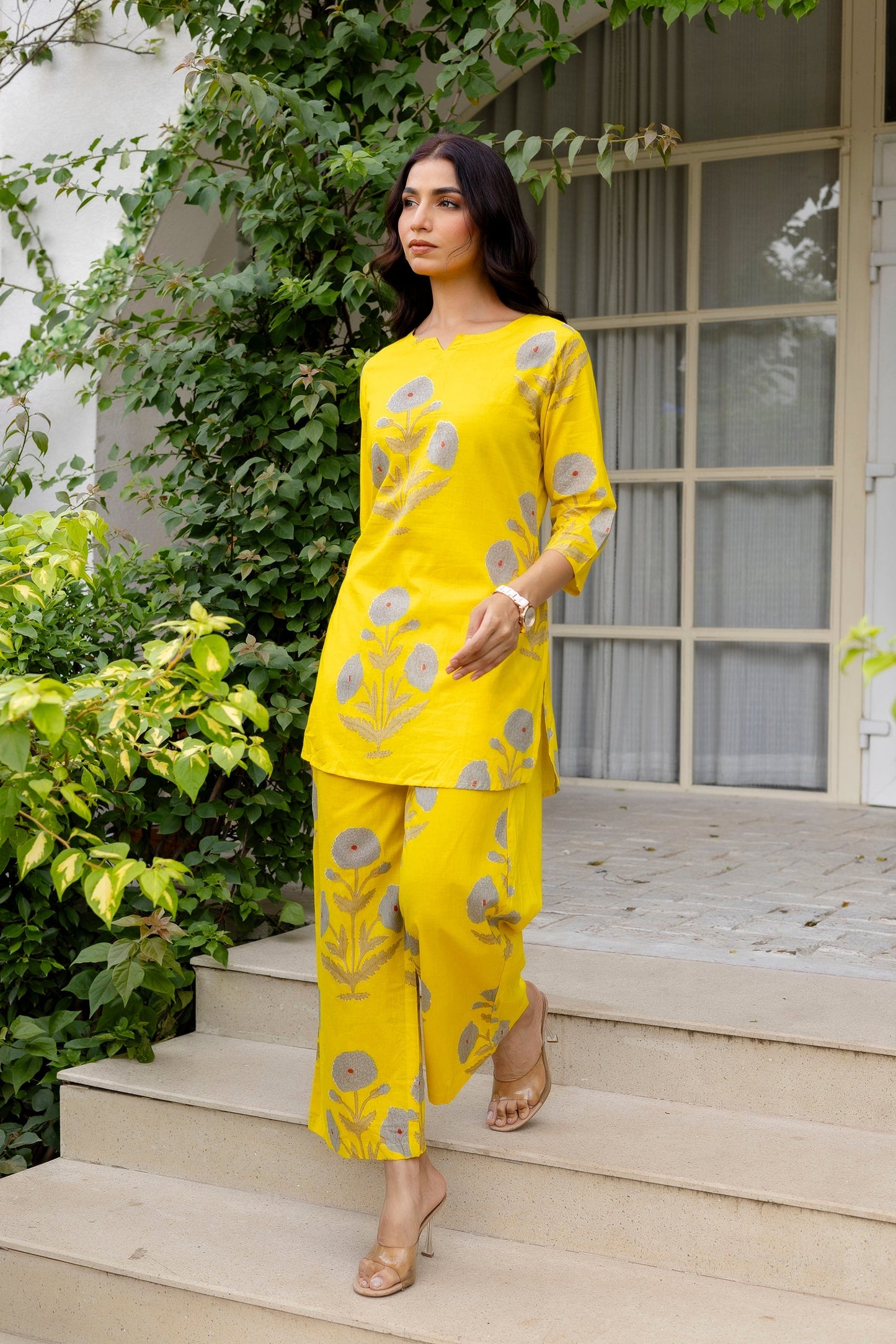 Amber Blossom Yellow Floral Cotton Co-ord Set