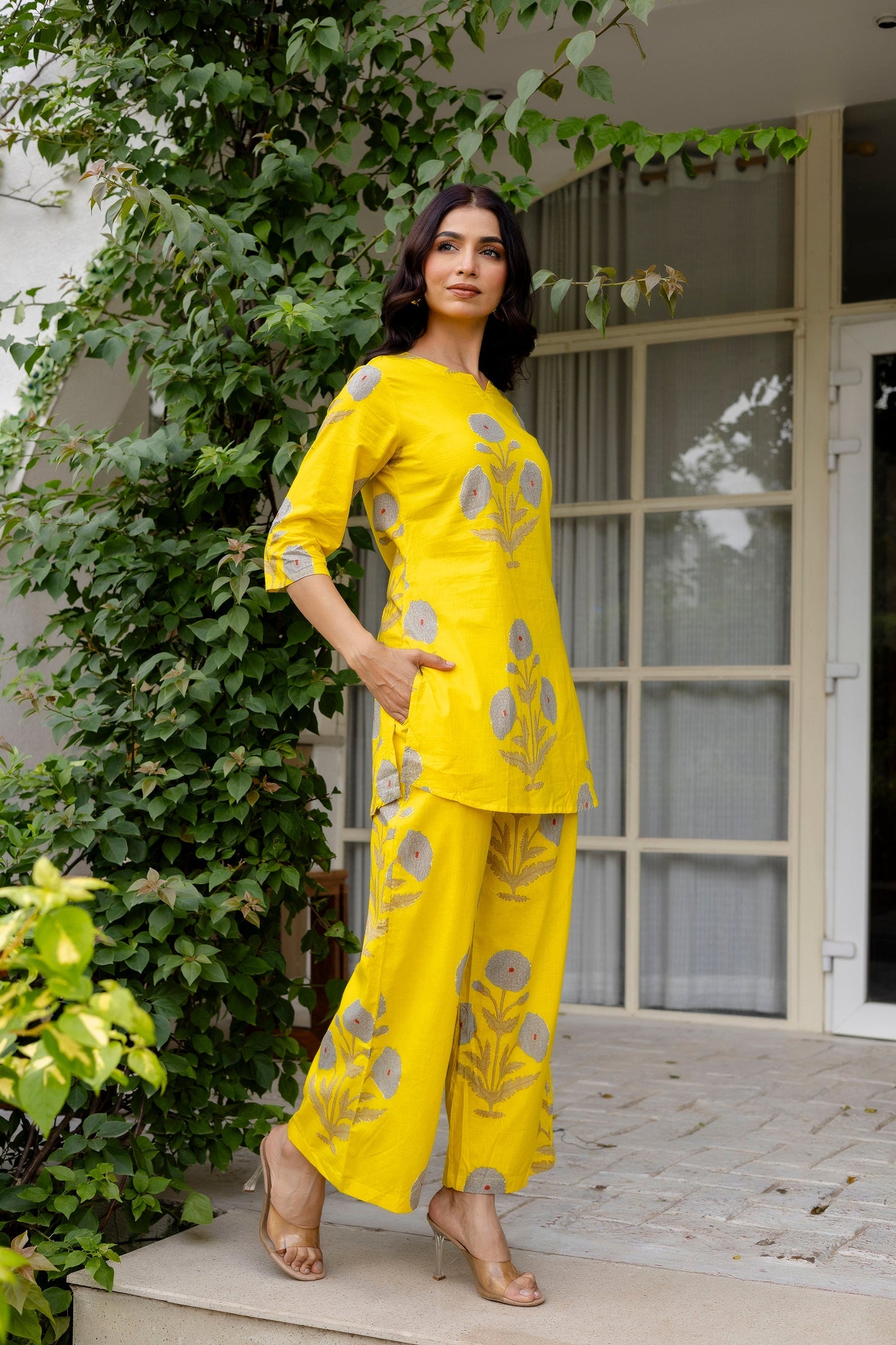 Amber Blossom Yellow Floral Cotton Co-ord Set