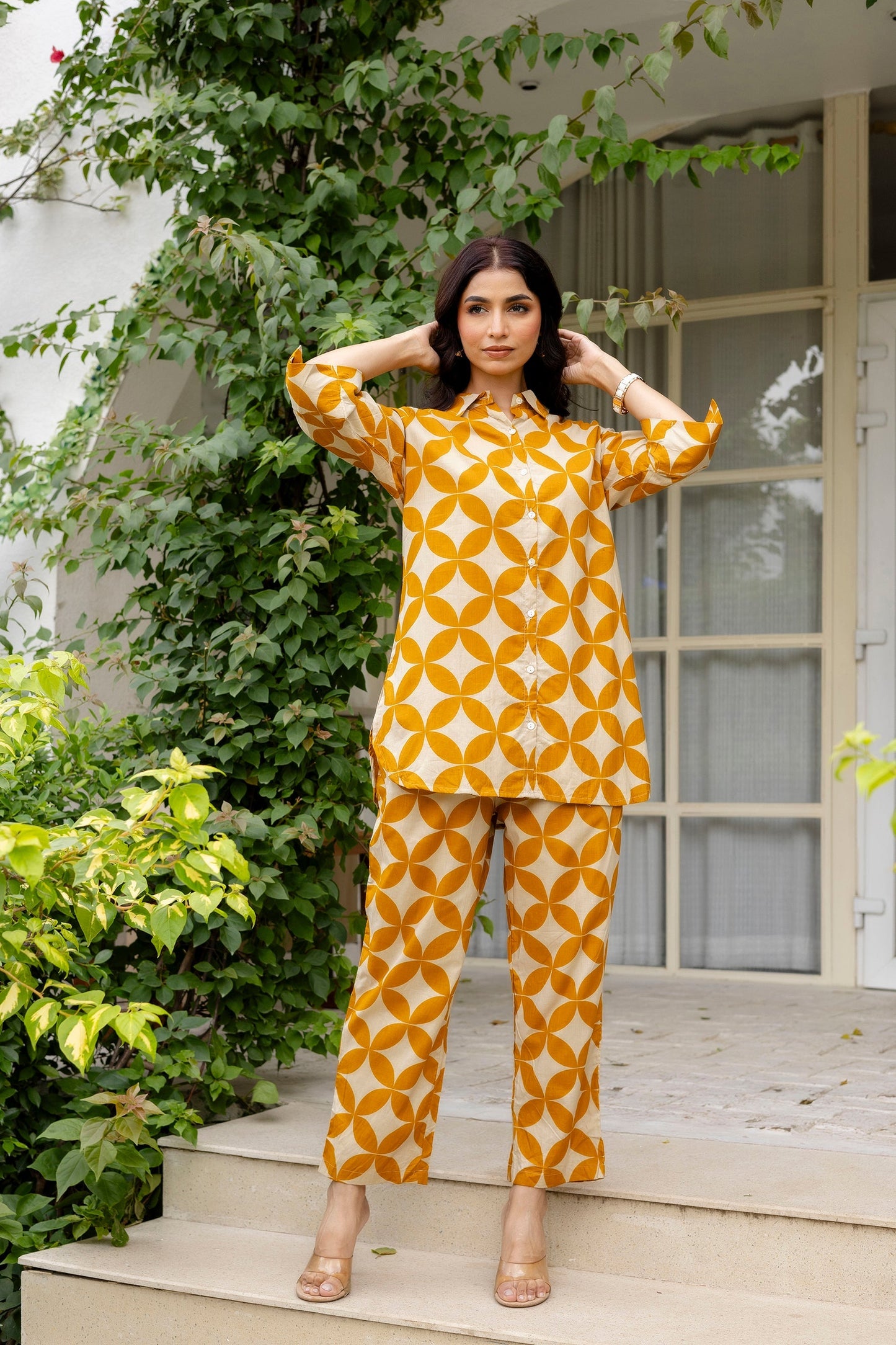 Floral Symphony Off-White Cotton Co-ord Set