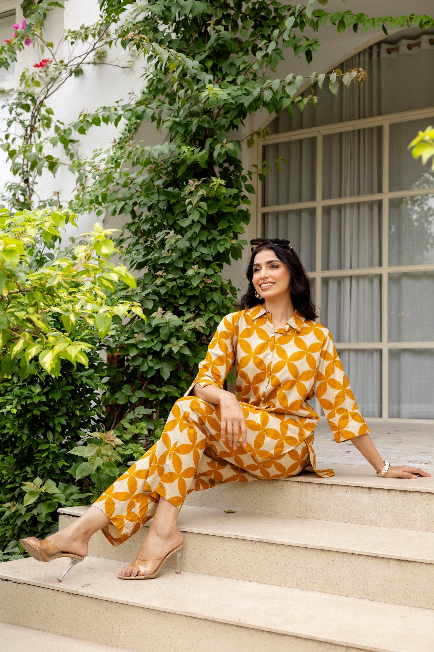 Floral Symphony Off-White Cotton Co-ord Set