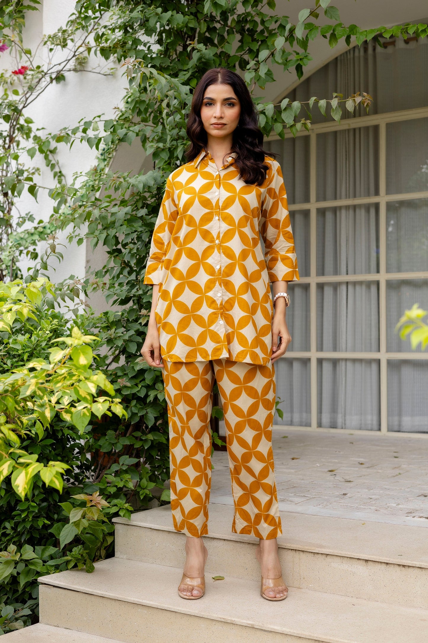 Floral Symphony Off-White Cotton Co-ord Set