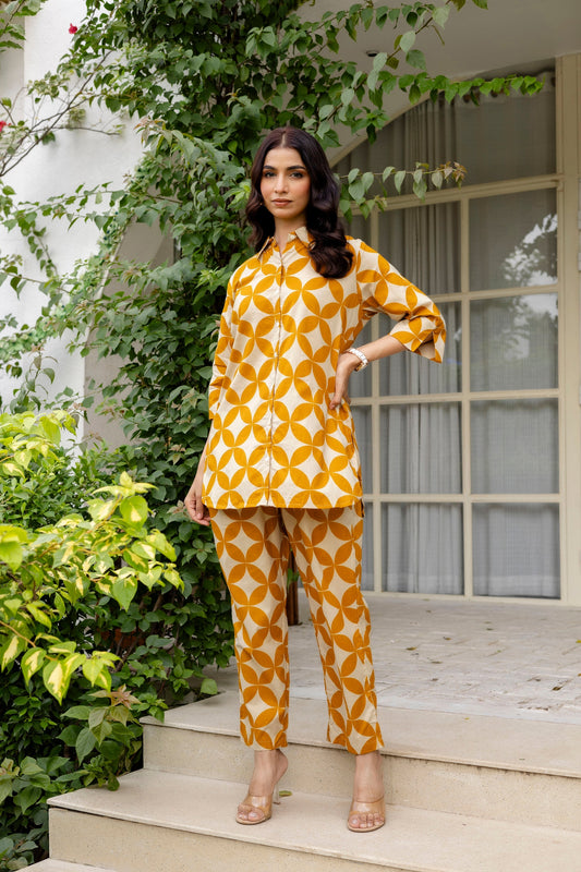 Floral Symphony Off-White Cotton Co-ord Set