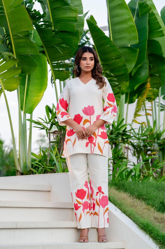 Radiant Bloom Ivory Cotton Flex Co-ord Set