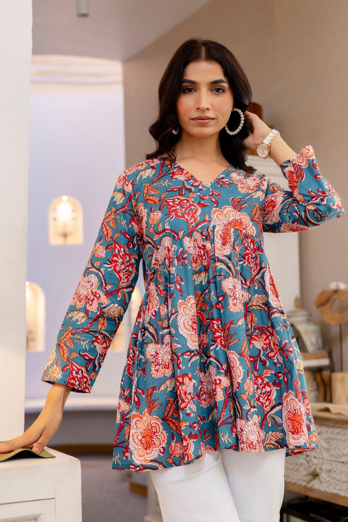 Blue Coral Bloom Cotton Top