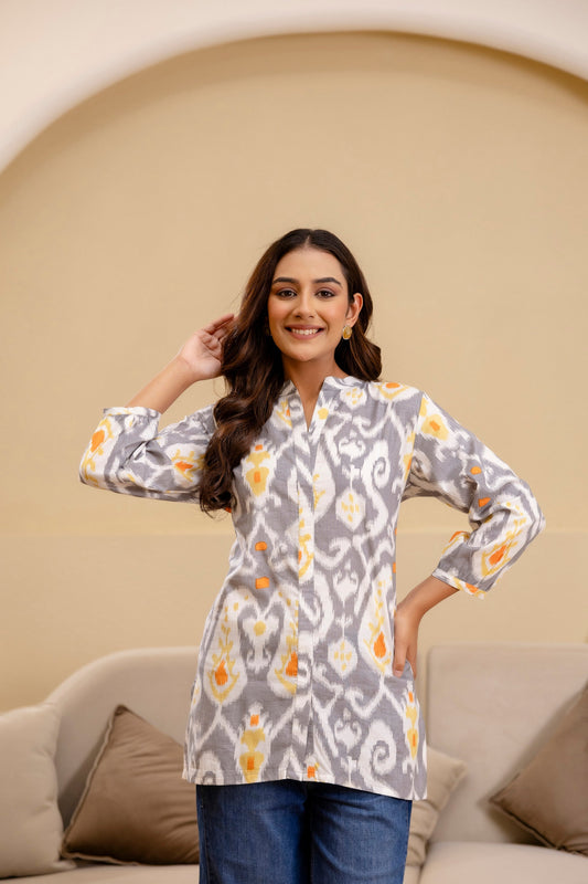 Ashen Glow Ikat Cotton Top