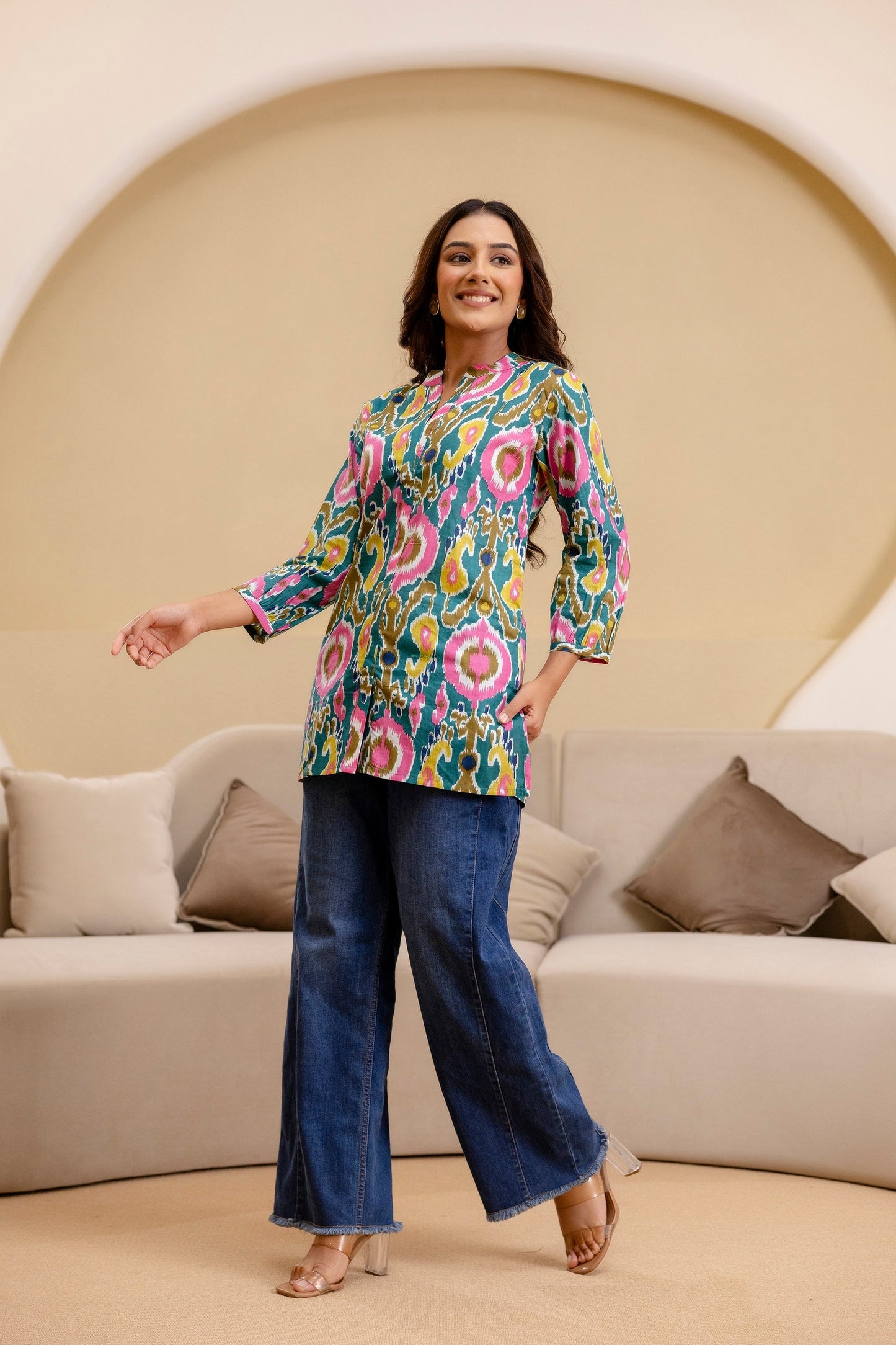 Carnival Bloom Ikat Cotton Top