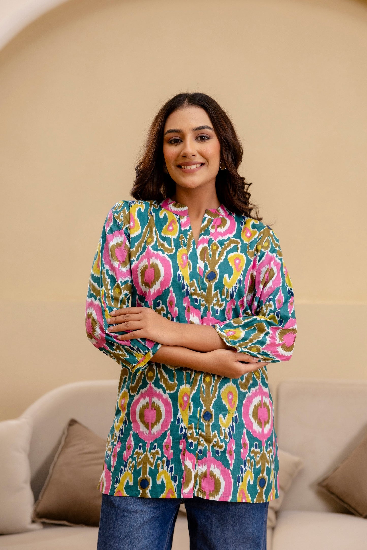Carnival Bloom Ikat Cotton Top