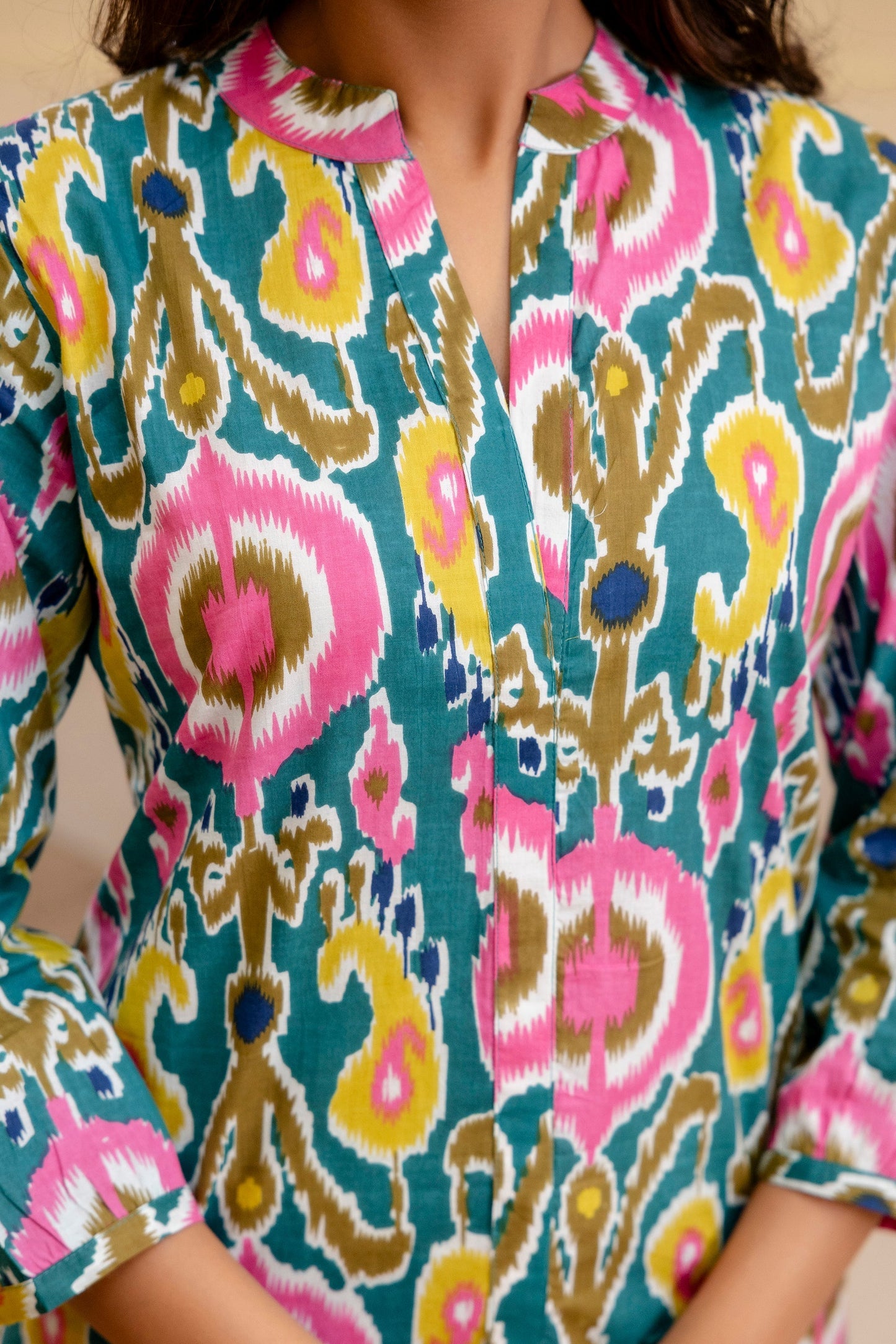 Carnival Bloom Ikat Cotton Top