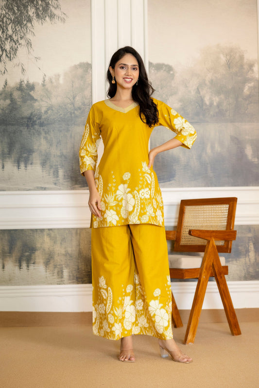 Marigoldwave Yellow Floral Cotton Flex Co-ord Set