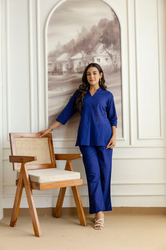 Deepwater Blue Cotton Co-ord Set