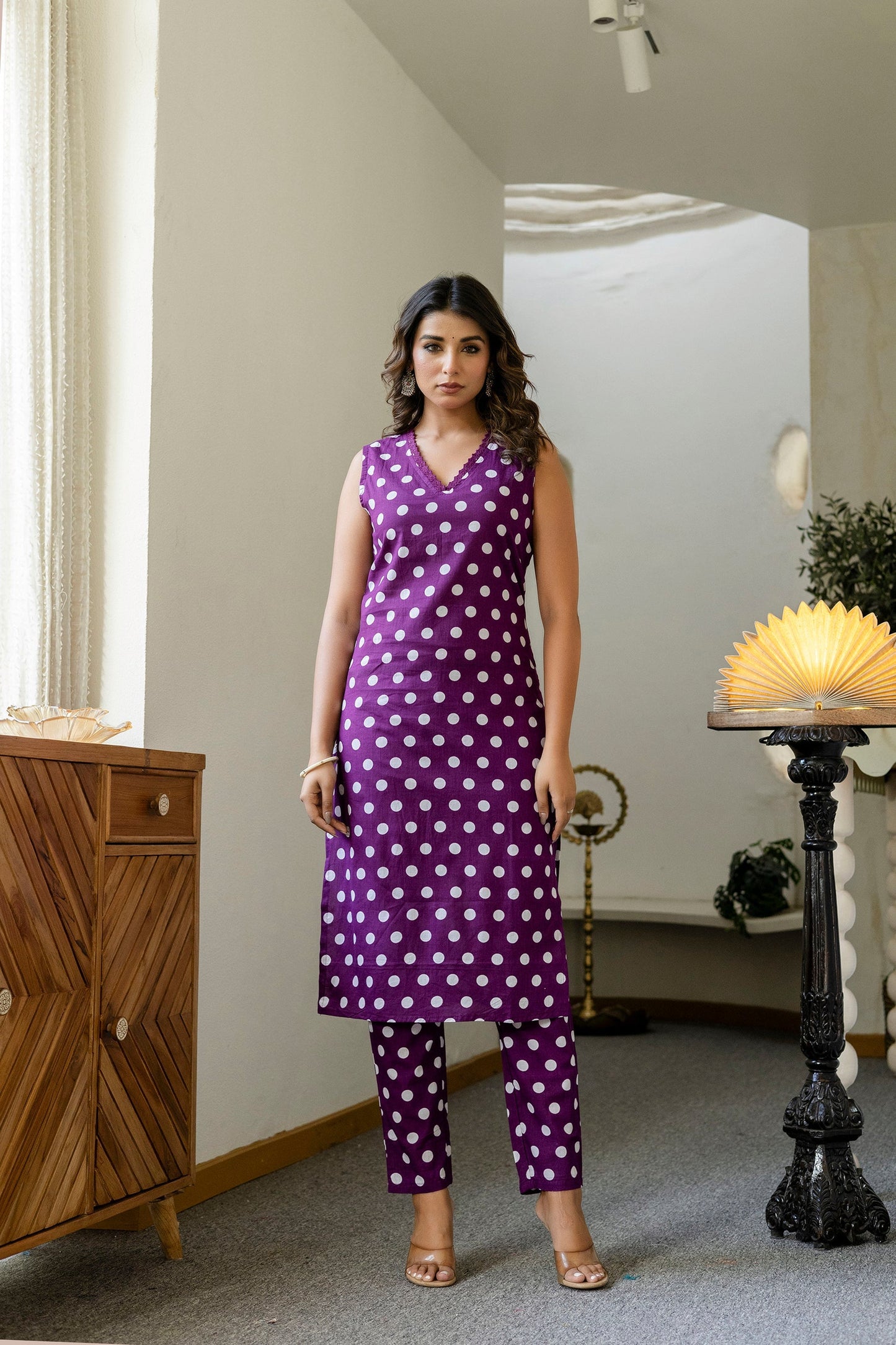 Purple Dotty Cotton Dupatta Set