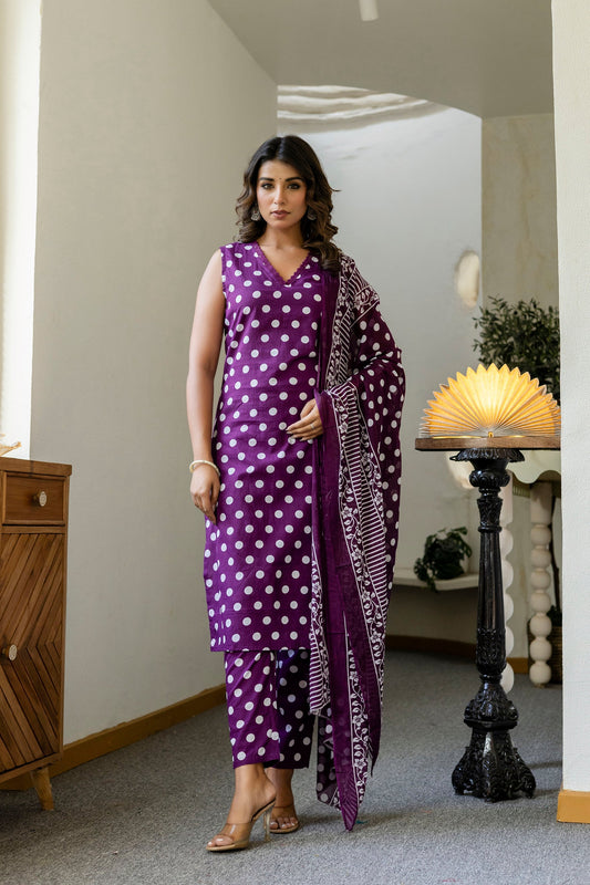 Purple Dotty Cotton Dupatta Set