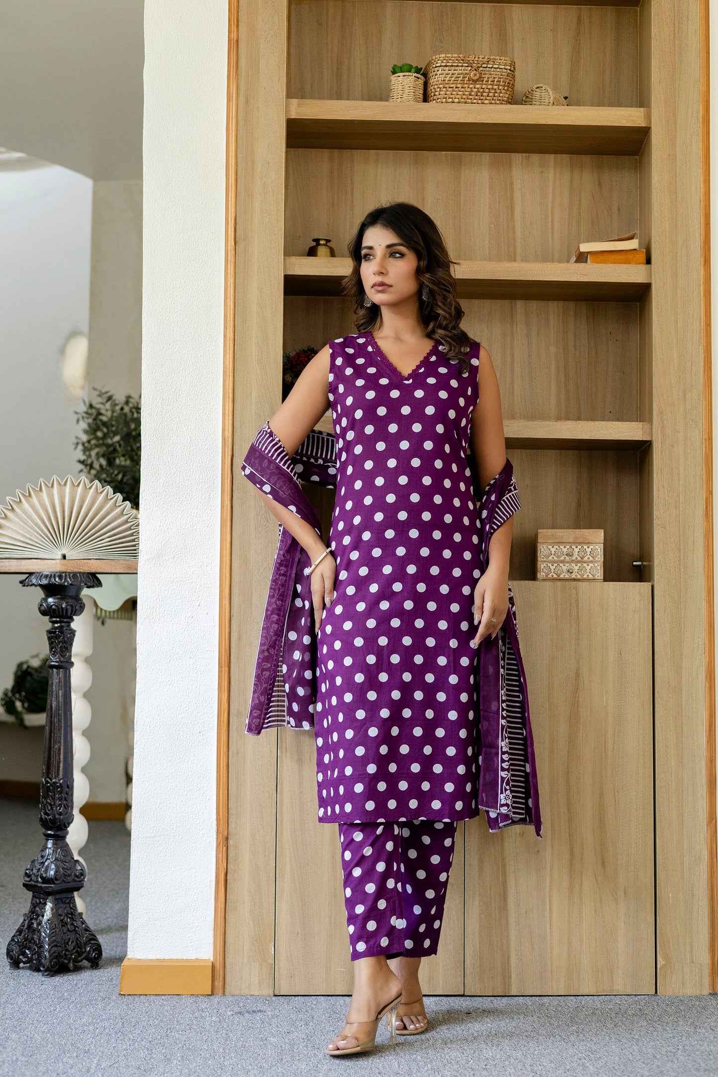 Purple Dotty Cotton Dupatta Set