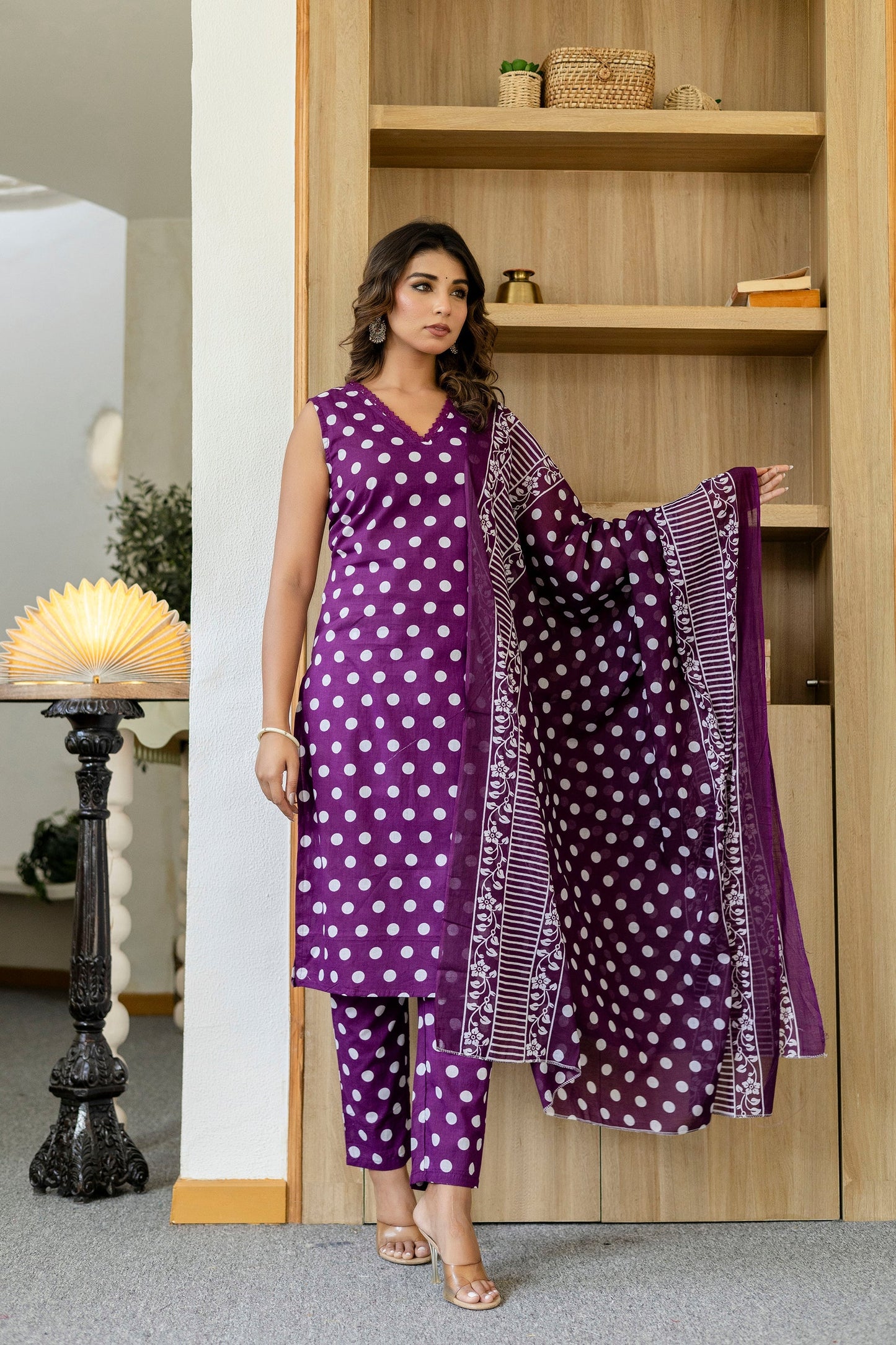 Purple Dotty Cotton Dupatta Set