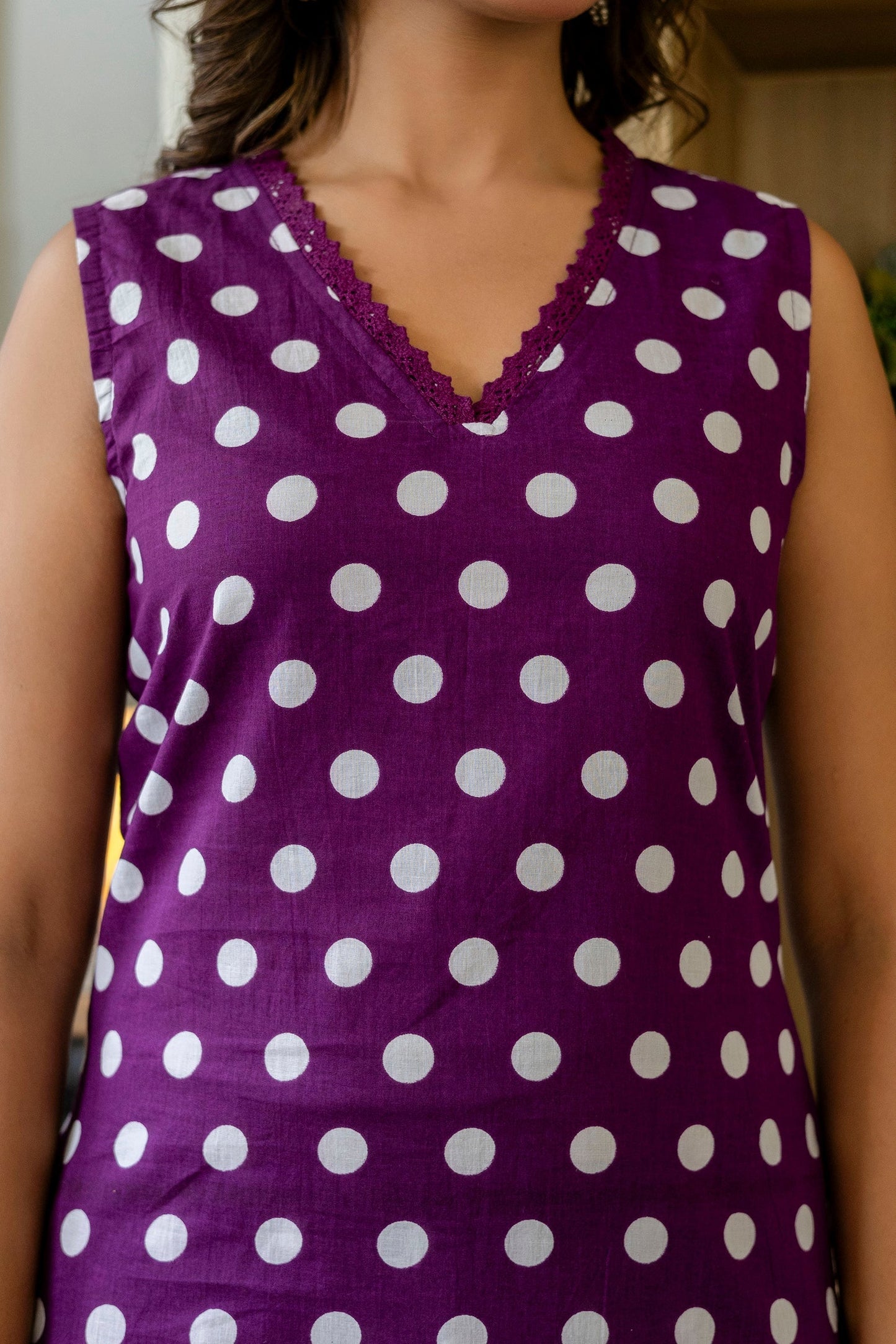 Purple Dotty Cotton Dupatta Set