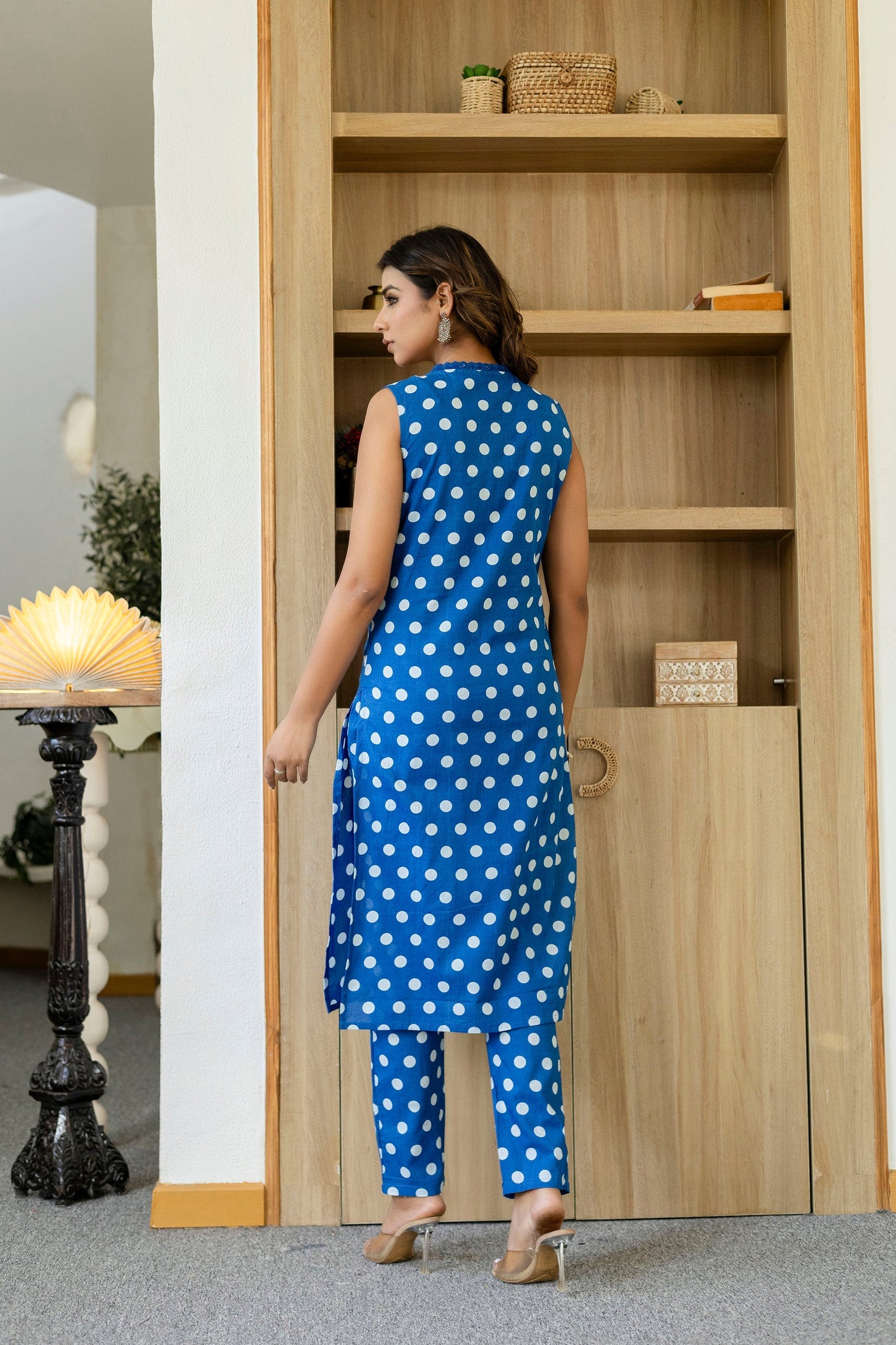 Blue Dotty Cotton Dupatta Set