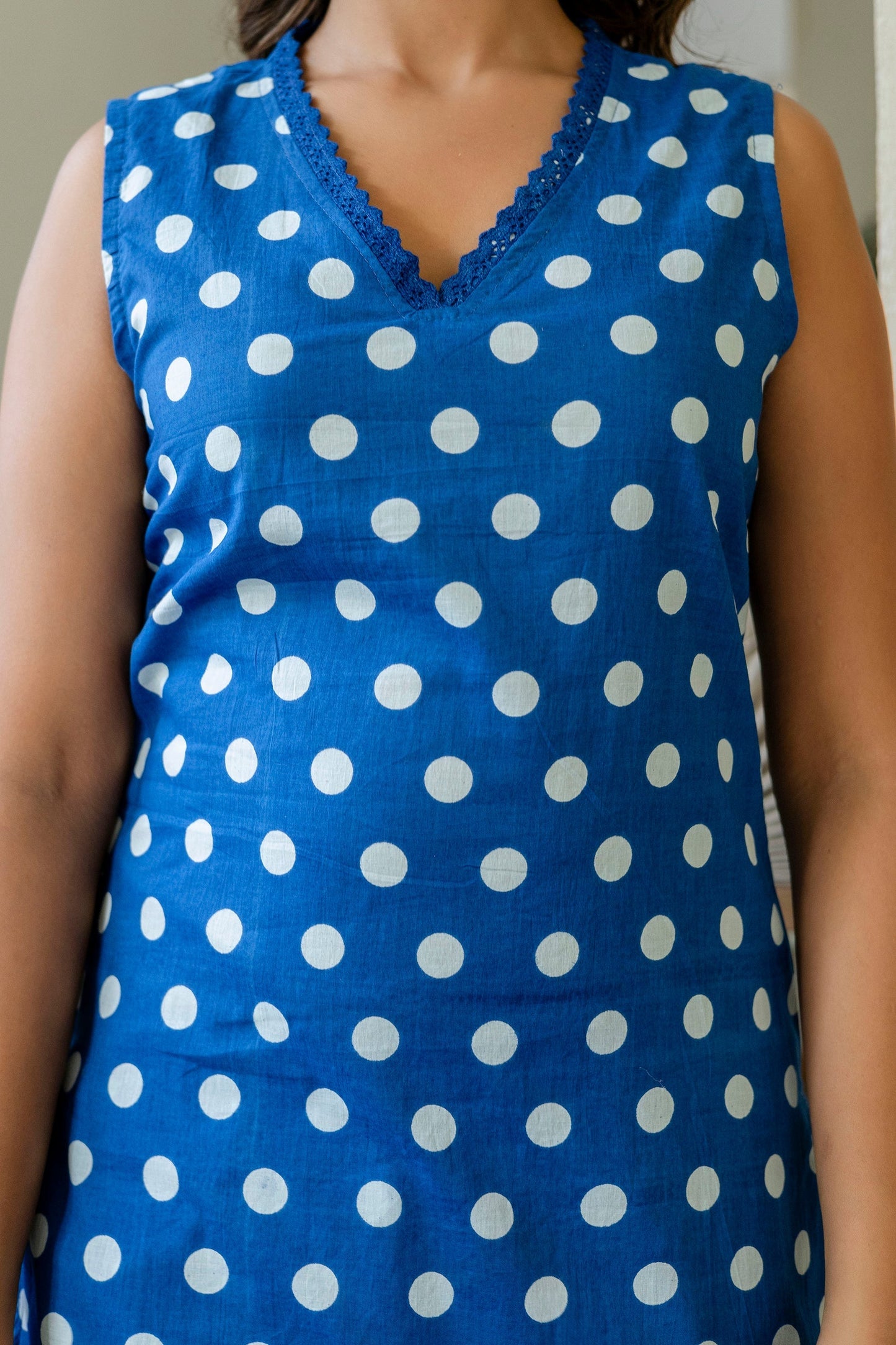 Blue Dotty Cotton Dupatta Set
