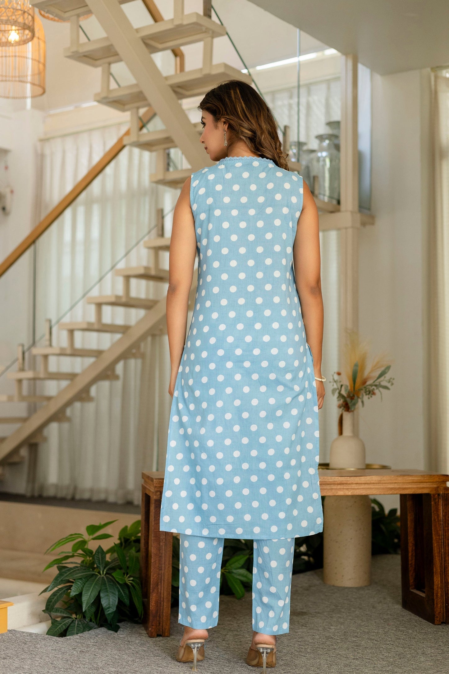 Sky Blue Dotty Cotton Dupatta Set