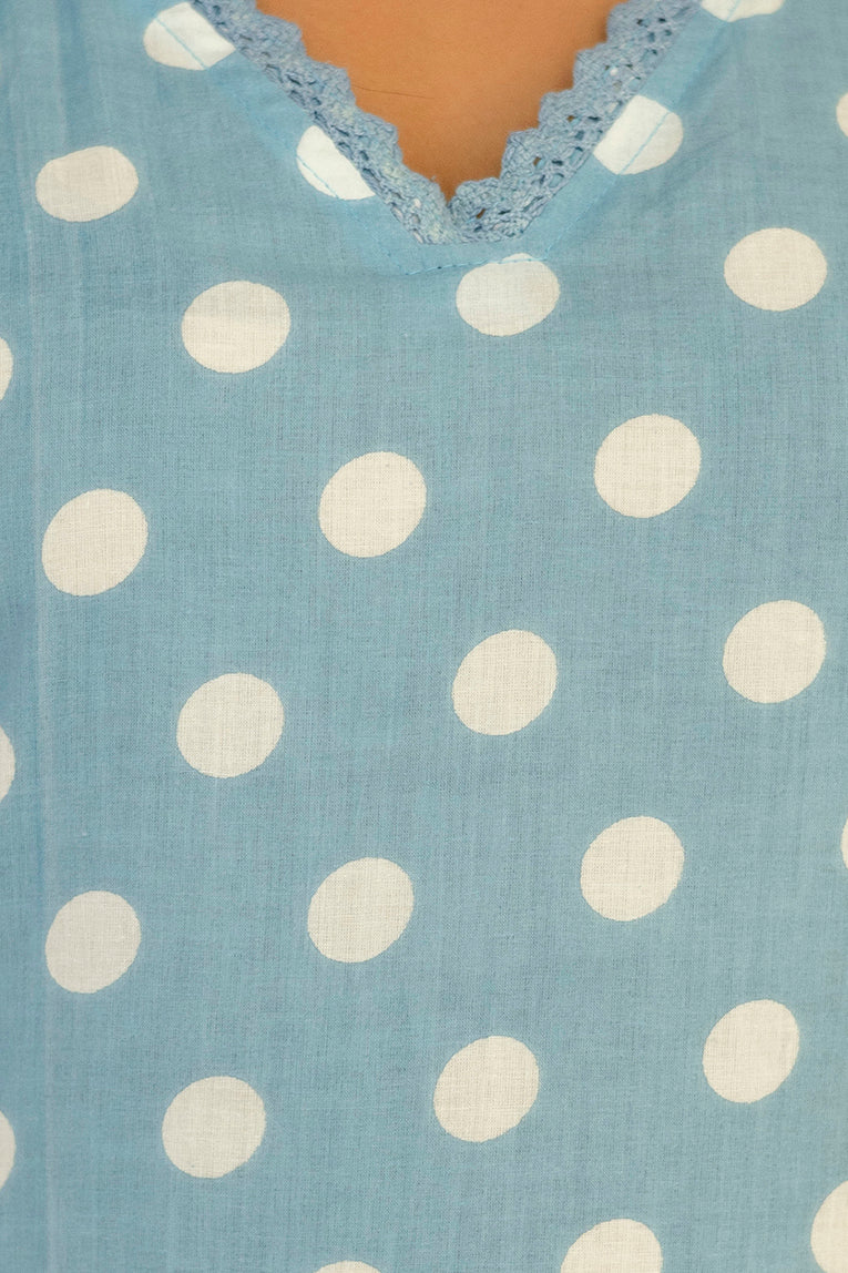 Sky Blue Dotty Cotton Dupatta Set