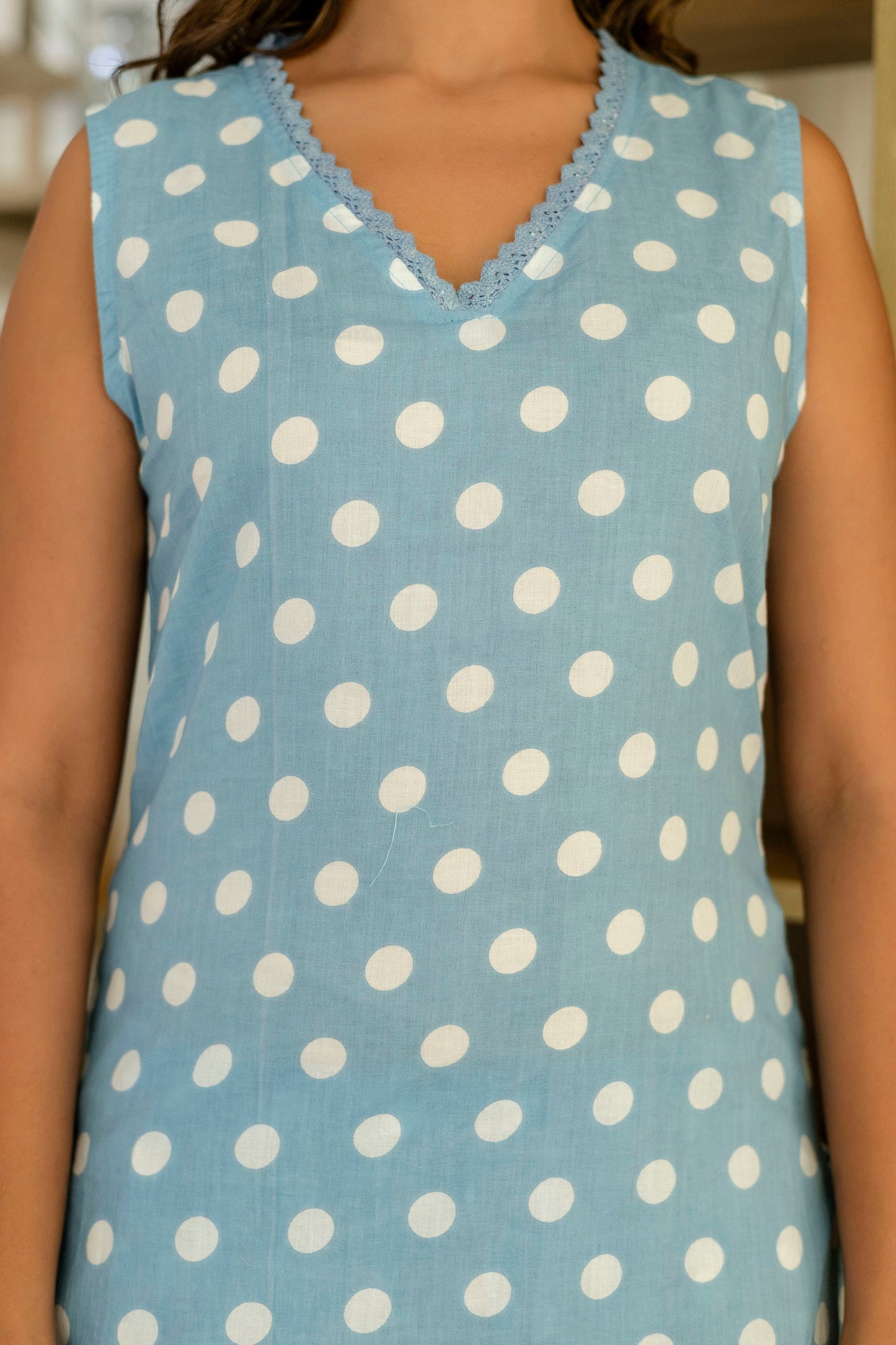Sky Blue Dotty Cotton Dupatta Set