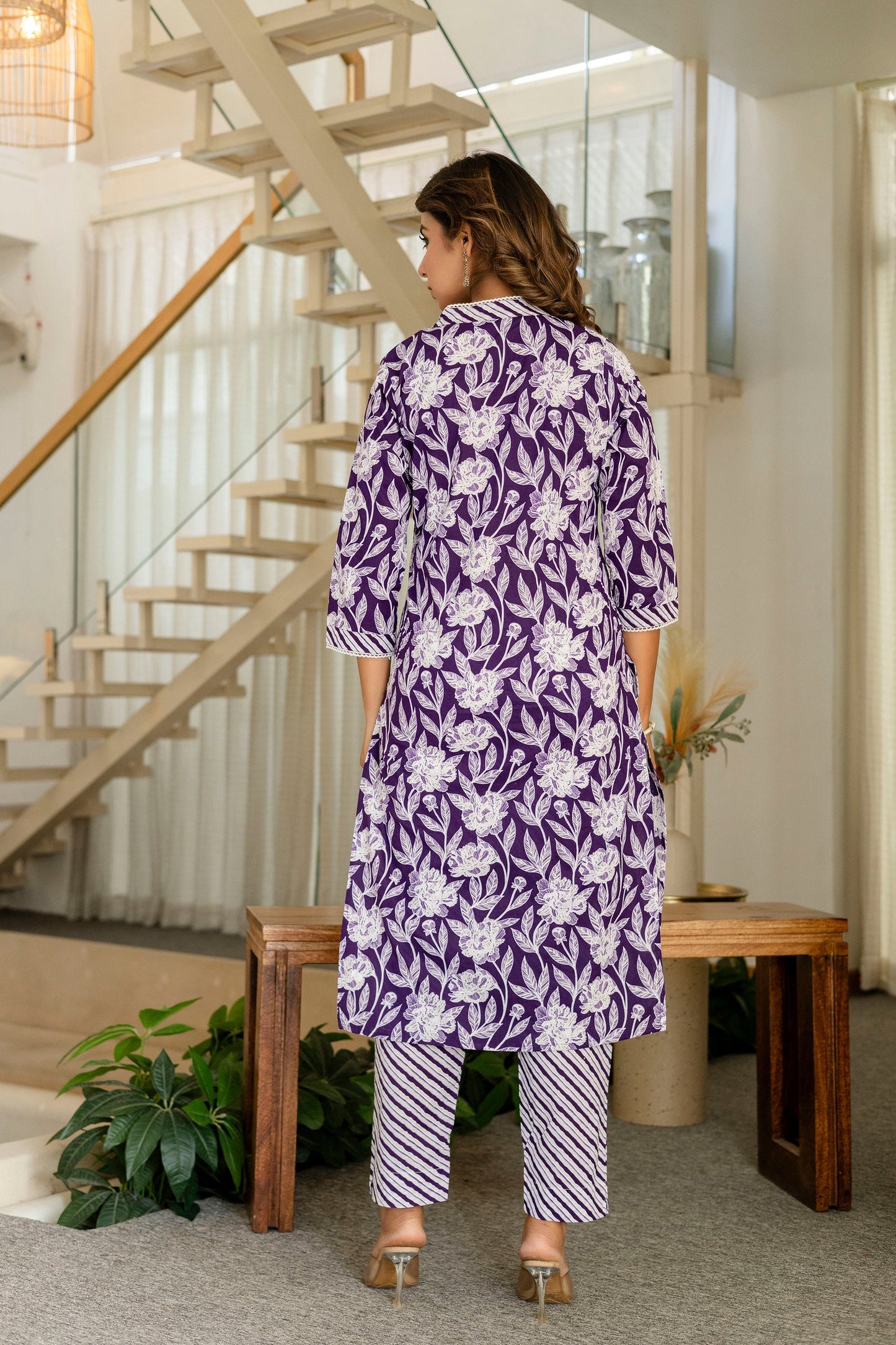 Purple Cotton Dupatta Set