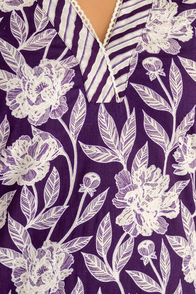 Purple Cotton Dupatta Set